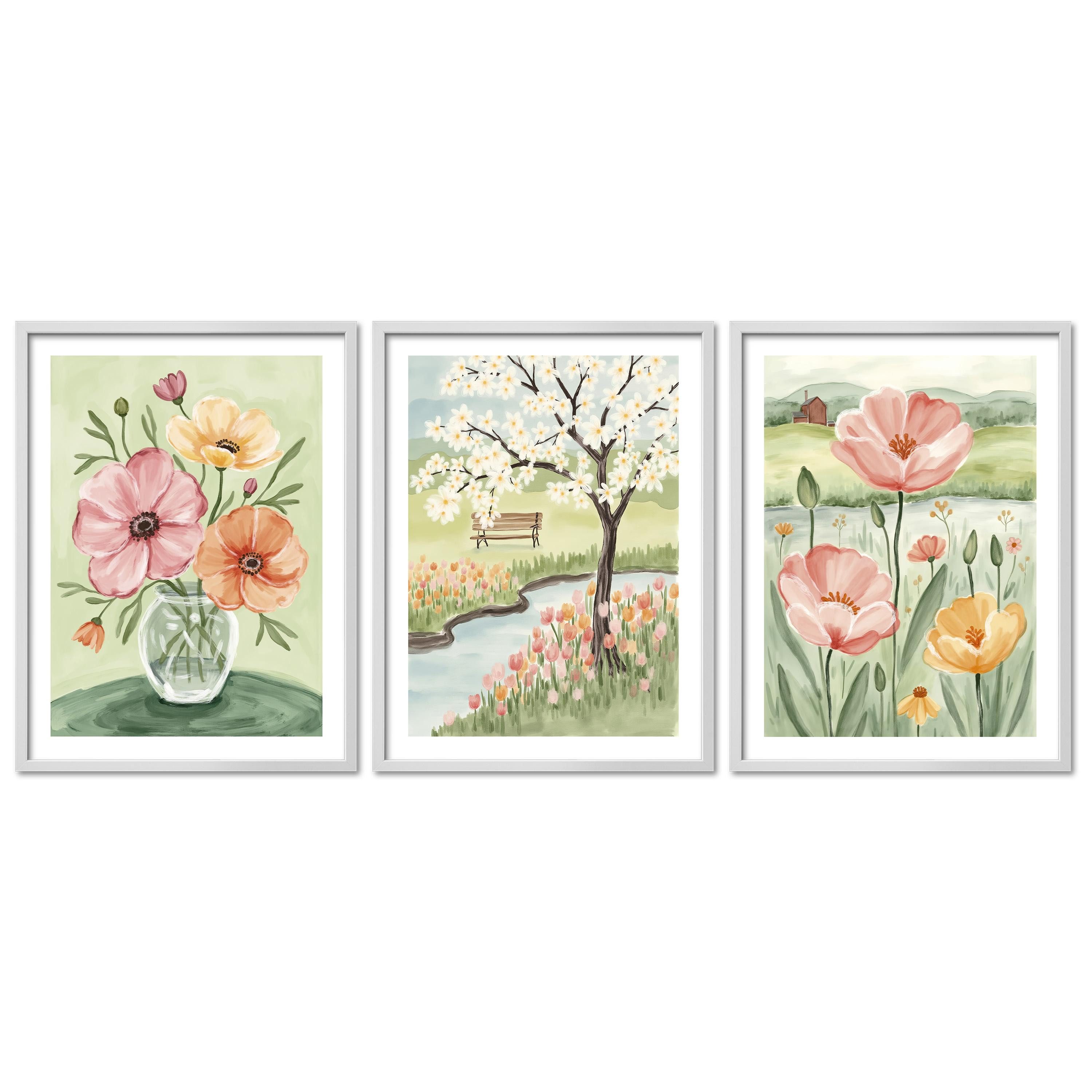 ARTFAVES Bilder-Collage Poster Set Flower Time Trio I mehrteilige Bilderwand I Wandbilder Blum, (Wandbilder modern, 3 St)