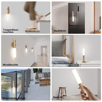 GelldG Nachtlicht USB Aufladbar Wandleuchte Holz Innen mit Bewegungsmelder Induktions