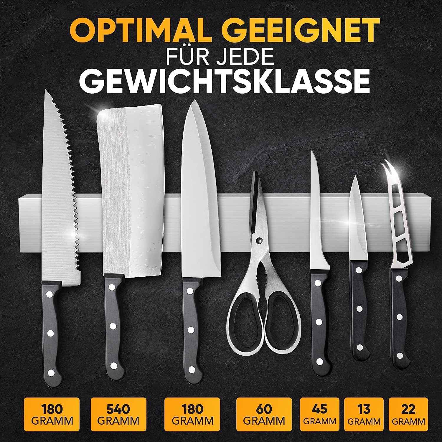 Loco Bird Wand-Magnet Messer-Leiste 40cm Edelstahl - selbstklebend mit 3M VHB Klebeband (1tlg), Magnetische Messerleiste für Küche / Werkzeug - Wandmontage, boh – Bild 4 von 5