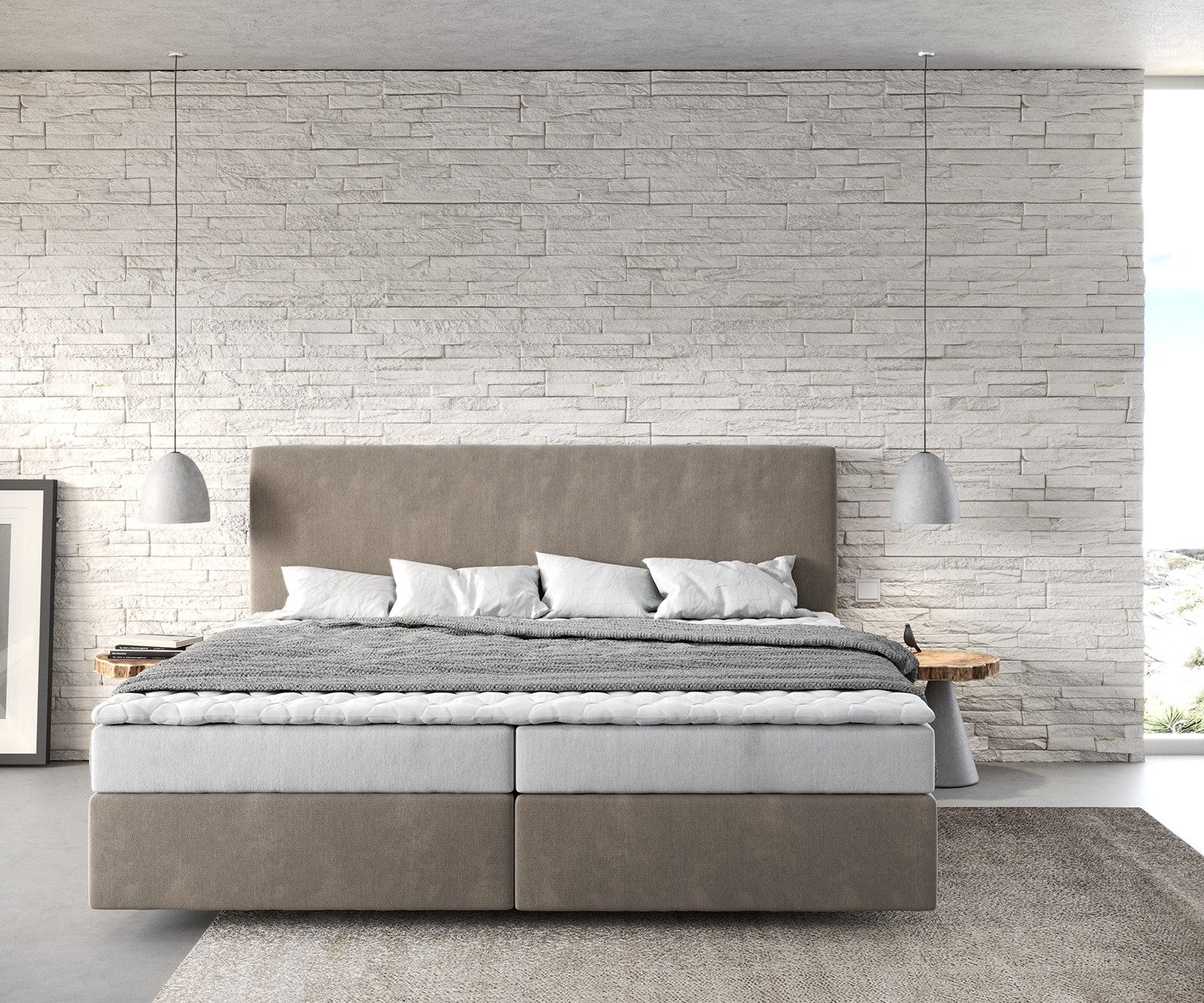 DELIFE Boxspringbett Dream-Well, Mikrofaser Beige 200x200 günstig online kaufen