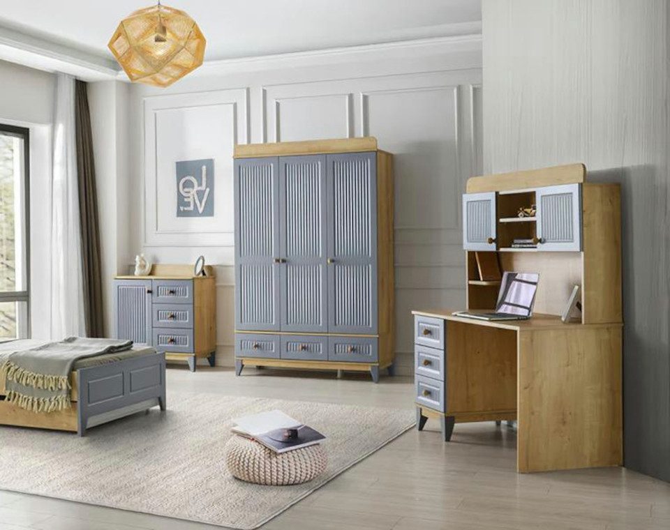 Xlmoebel Kleiderschrank Modernes Möbelset für das Kinderzimmer in dezenten Farben (3tlg. Set (Kommode + Kleiderschrank + Schreibtisch) Hergestellt in Europa