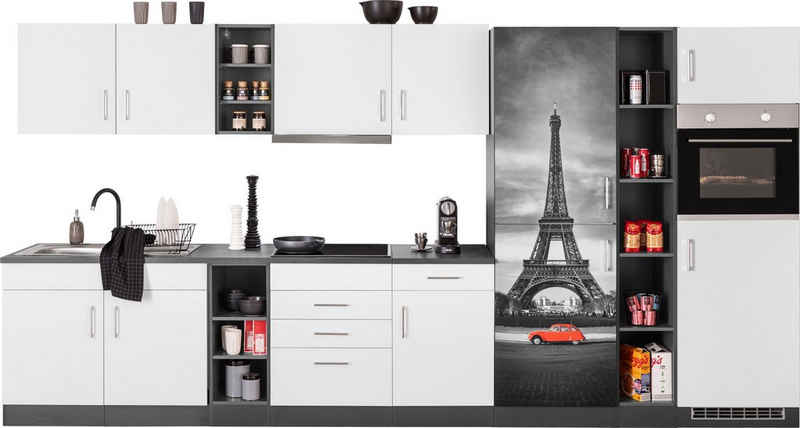 HELD MÖBEL Küchenzeile Paris, mit E-Geräten, Breite 390 cm