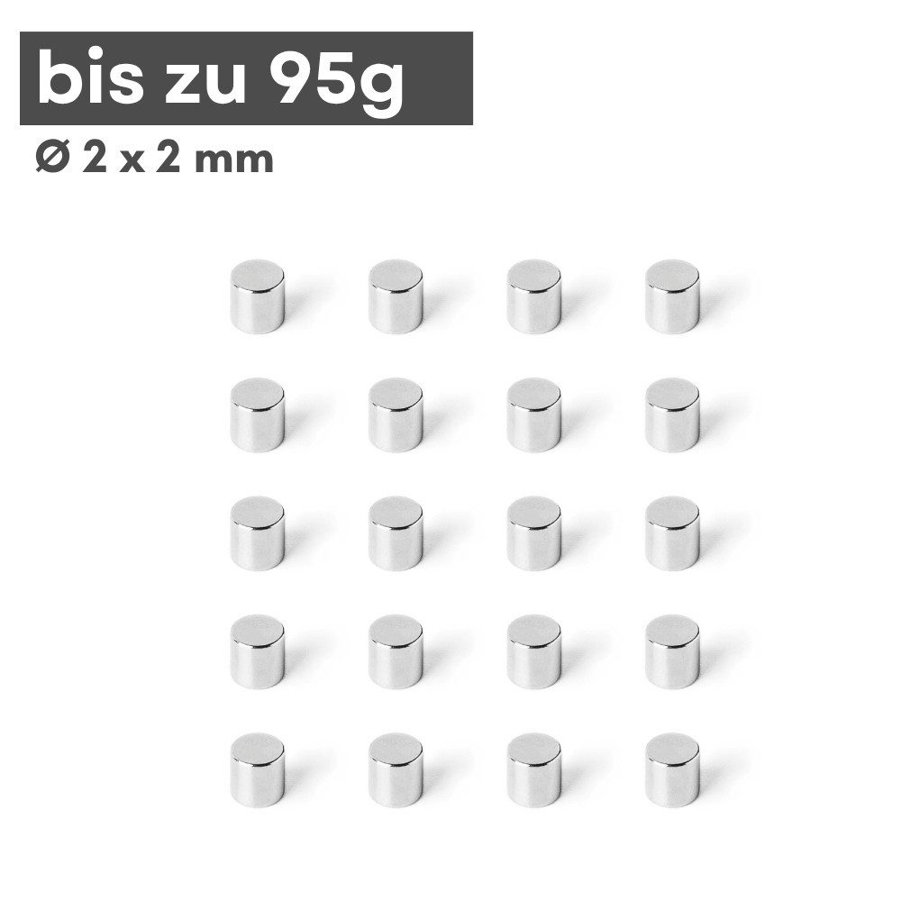 MaajeeKuto Magnet Neodym Scheibenmagnet 2x2mm N42 Supermagnet Ni-Cu-Ni 95g Haftkraft (200-St)