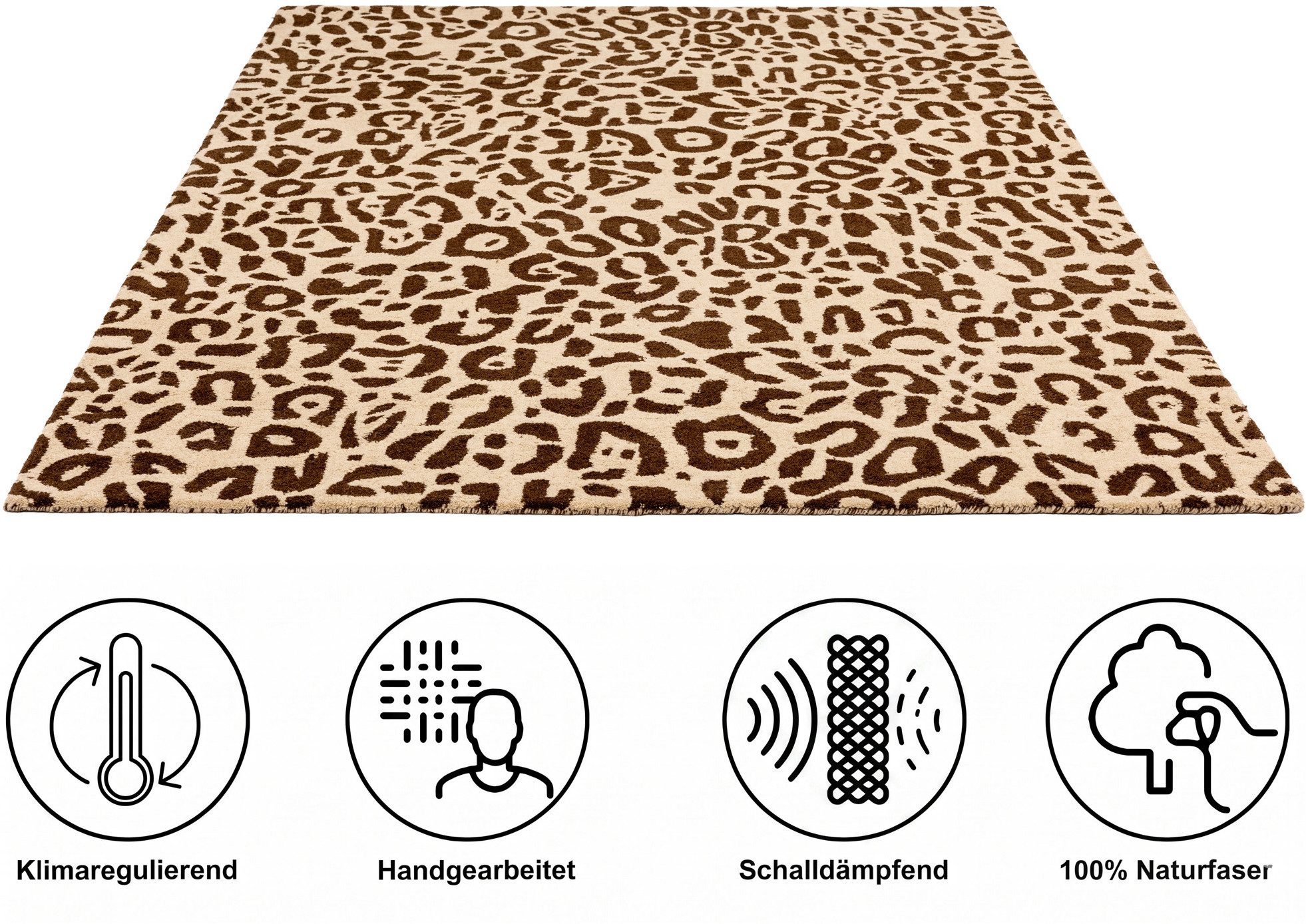 OTTO home Wollteppich Gabbo Leo, Leopardenmuster, handgearbeitet, rechteckig, Höhe: 14 mm, reine Wolle, Uni, Wohnzimmer, Schlafzimmer, Esszimmer – Bild 3 von 5