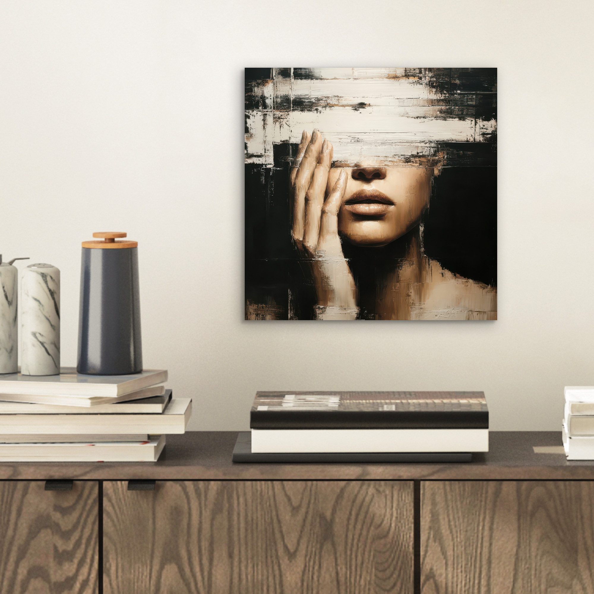 MuchoWow Metallbild Hand - Gesicht - günstig online kaufen