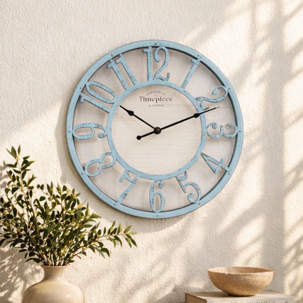 K&L Wall Art Wanduhr Industrielle Holzuhr Vintage Wanduhren Metall Optik (ohne Tickgeräusche)