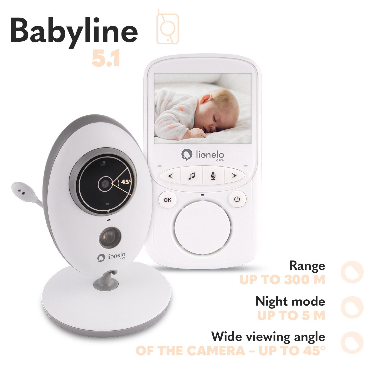 lionelo Video-Babyphone Babyline 5.1, 2 Kamera Temperatursensor 300m GarantieUSB-C