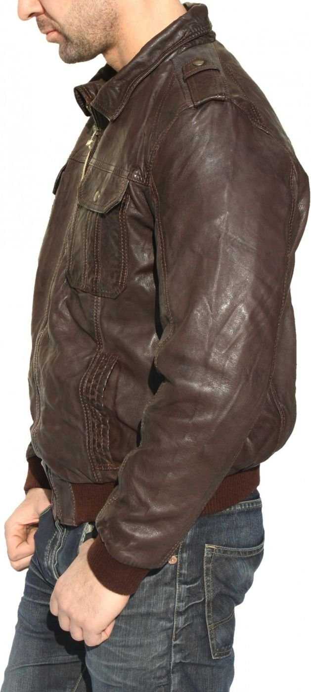 Nappa Trend Lederjacke Lamm Leder Jacke German Wear 514J aus dunkelbraun Lederjacke
