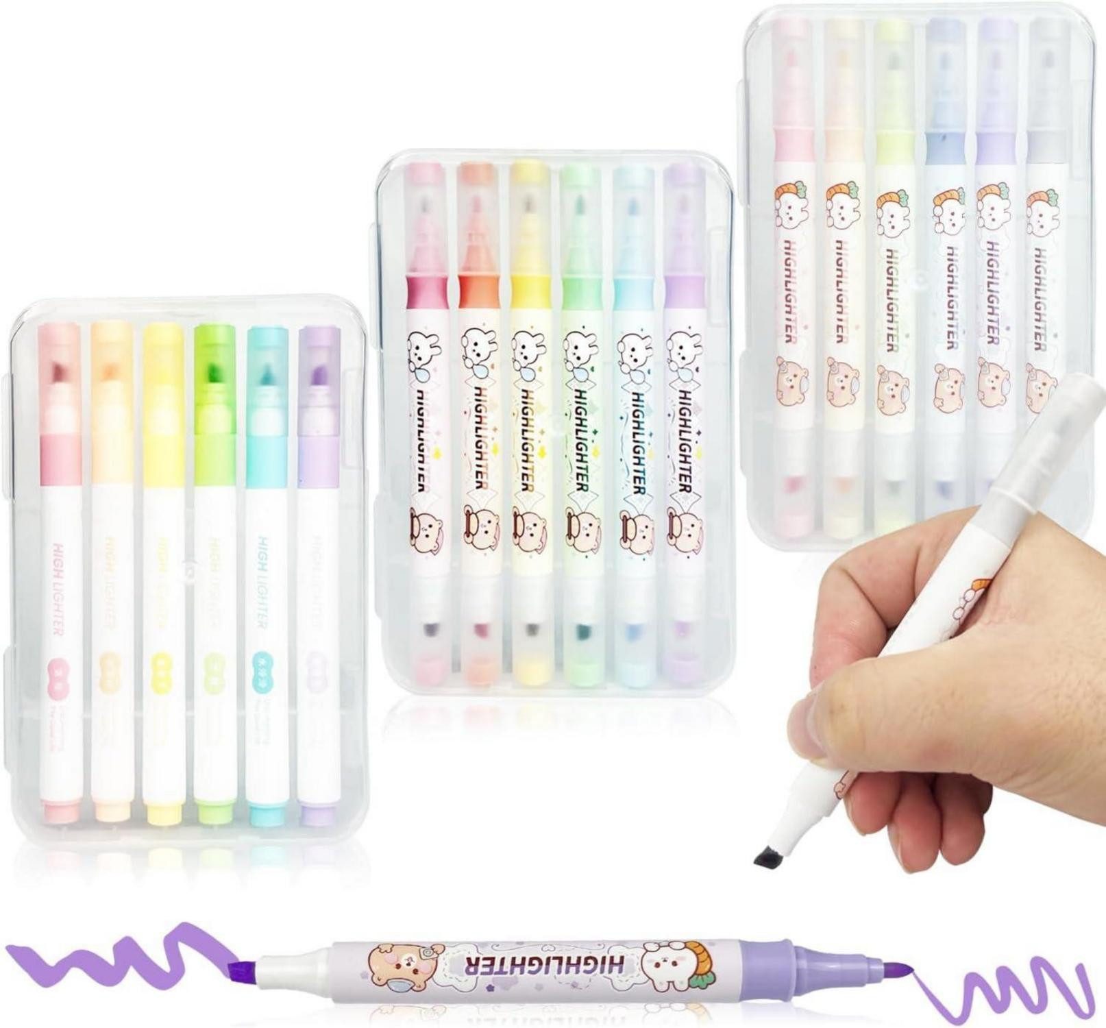 Marker 18 Pastell Textmarker Set mit 2 Spitzen, Leuchtstift Highlighter Pen