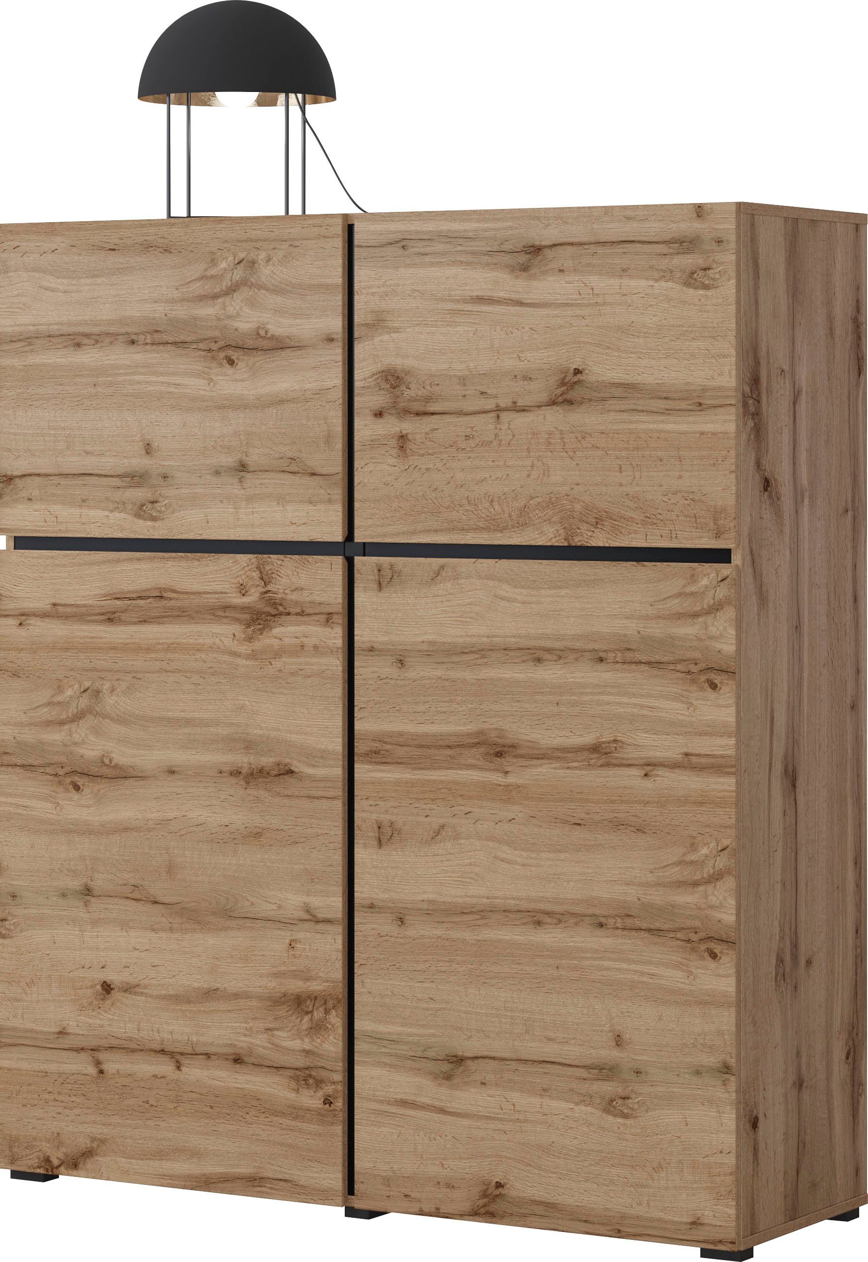 OTTO home Highboard Cross, moderne grifflose Hochkommode mit 4 Türen,Türkommode, Hochschrank, Höhe 139 cm mit viel Stauraum, Einlegeböden verstellbar