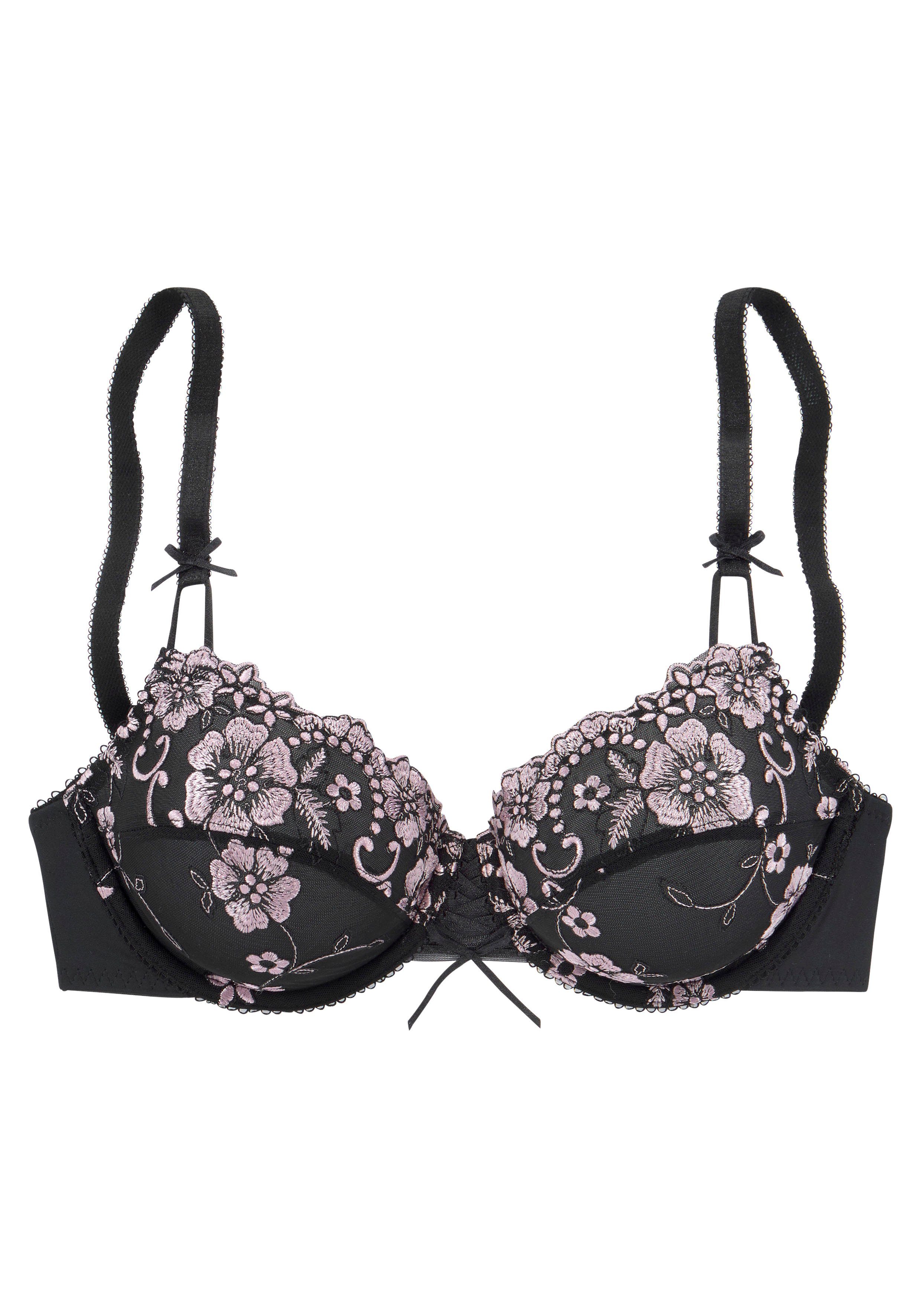 und Bügel-BH mit Zierschnürung Dessous Stickerei schwarz-rose Wanda LASCANA Spitze,