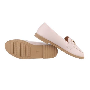 Ital-Design Damen Mokassins Freizeit Slipper Blockabsatz Mokassins in Beige