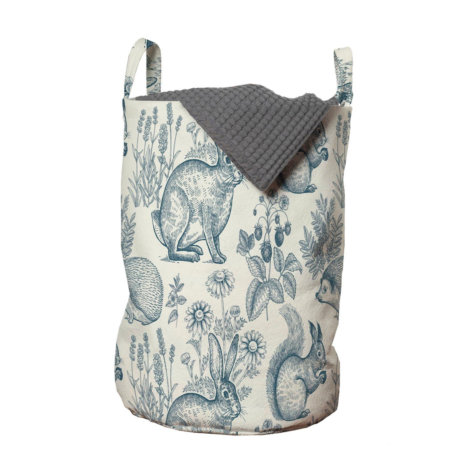 Abakuhaus Wäschesäckchen Wäschekorb mit Griffen Kordelzugverschluss für Waschsalons, Tier Hasen Igel Blumen