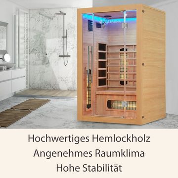 Artsauna Infrarotkabine Kiruna120 Dual Technologie, BxTxH: 120 x 105 x 190 cm, für 2 Personen, Hemlock-Holz, HiFi-System, Ionisator, LED-Farblicht