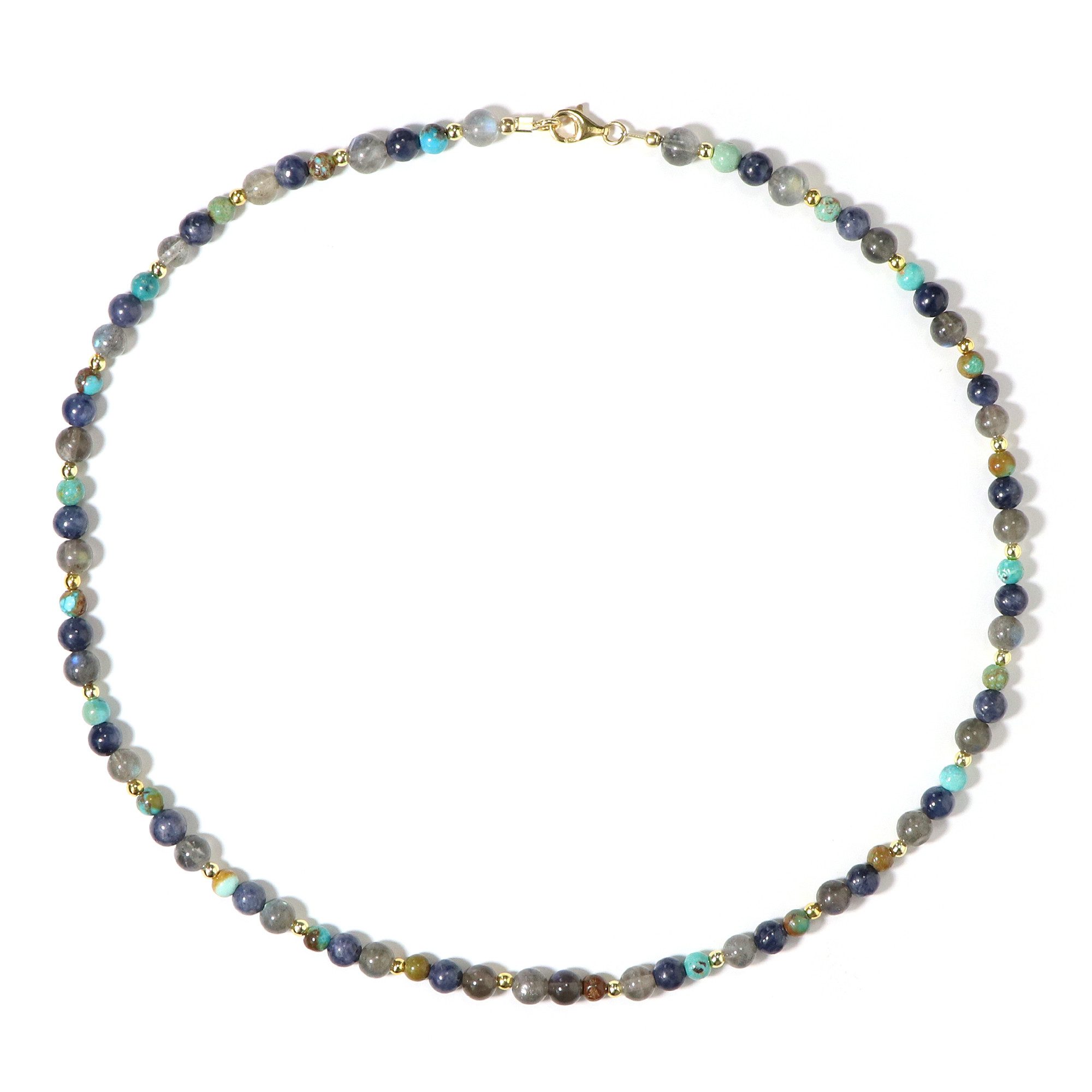 Silberkette Cavill 925er Sterlingsilber Kette vergoldet mit Labradorit & Saphir