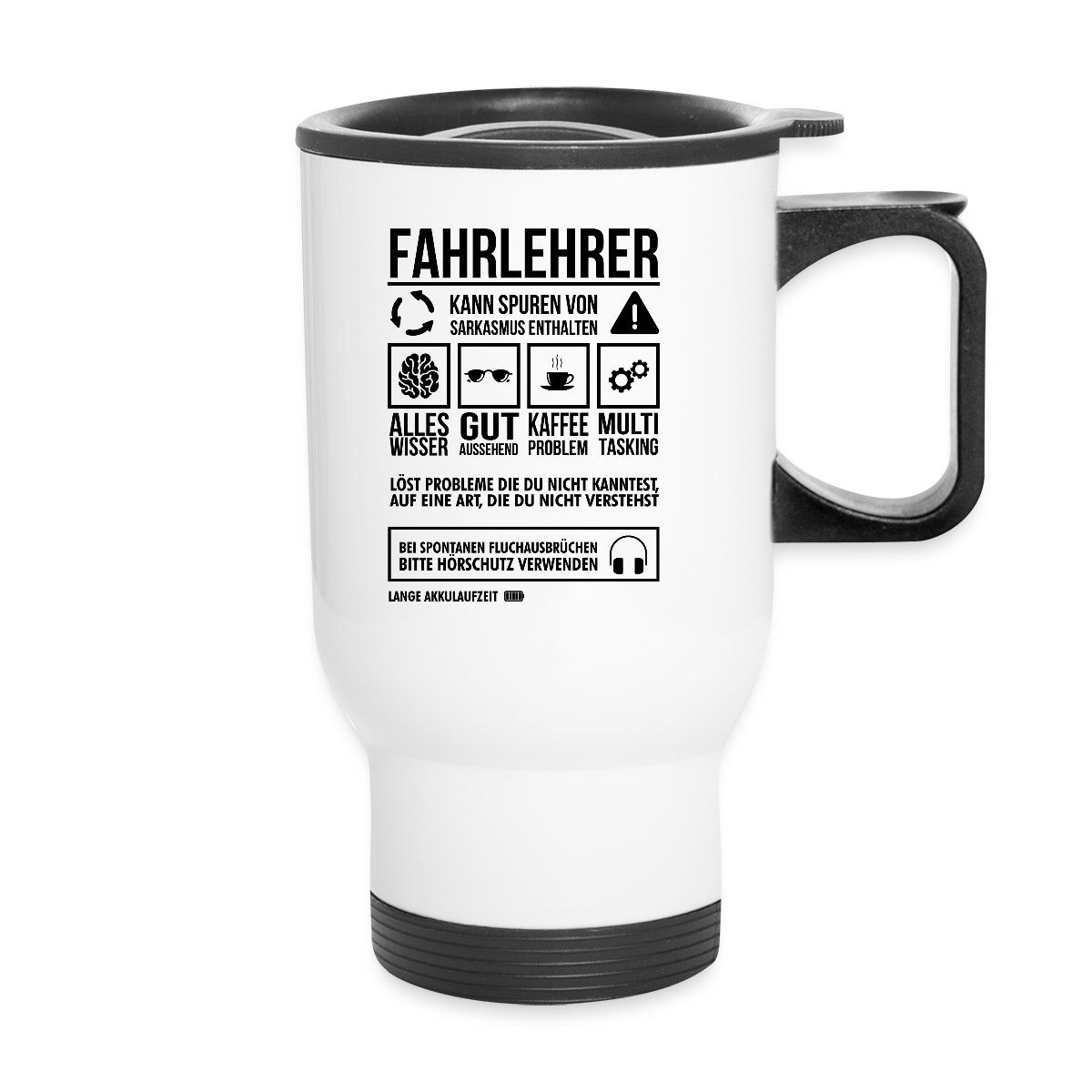 Spreadshirt Tasse Fahrlehrer Kann Spuren Sarkasmus Enthalten Lustig Thermobecher mit Hen, Edelstahl