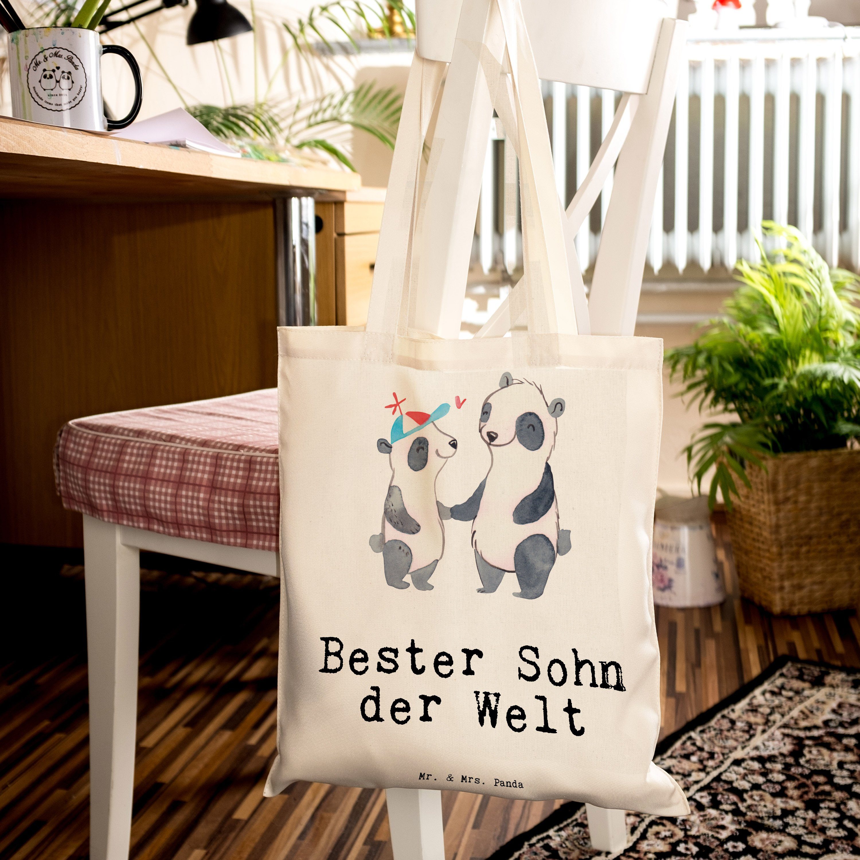 Mrs. Mr. & Sohn Einkaufstasche, Welt Panda Bester der (1-tlg) - Geschenk, Tragetasche Transparent - Panda