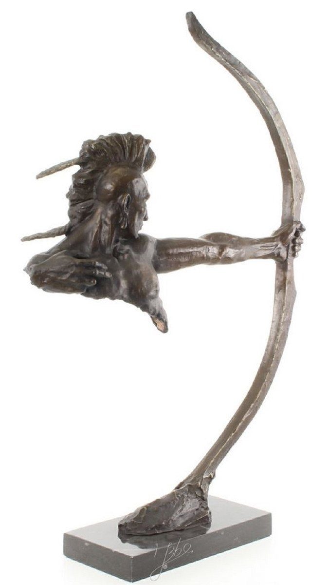 Padrino Bronze Bronze Bronzefigur Luxus 85,7 Bogen mit cm 15,5 - Casa H. Skulptur 60 x Krieger Indianischer x Deko mit / Schwarz Dekorative Sockel Dekofigur