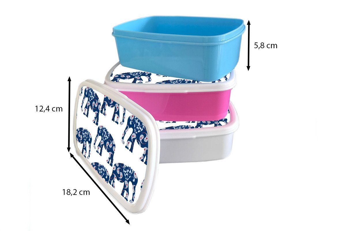 für Brotbox (2-tlg), Elefant Jungs Lunchbox - Tier MuchoWow Kinder Erwachsene, für und - weiß Brotdose, Mädchen und Kunststoff, Muster,