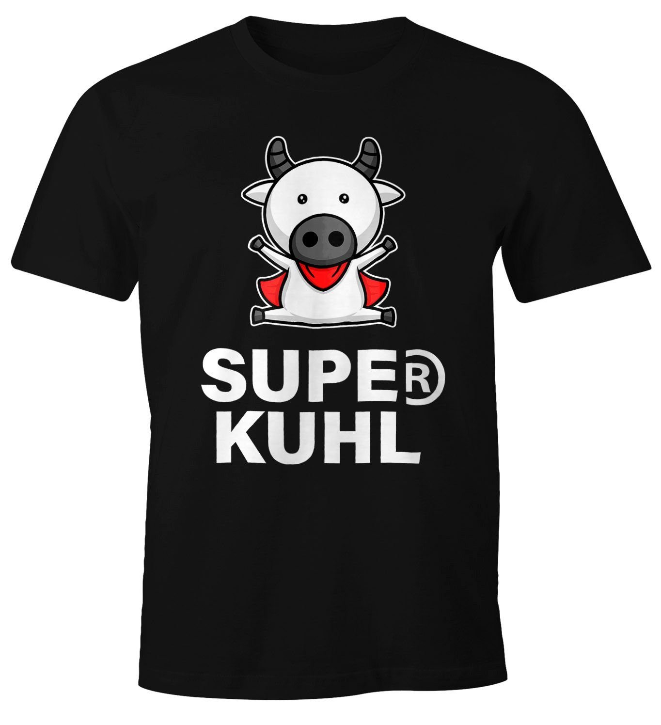 MoonWorks Print-Shirt Lustiges Herren T-Shirt Tier-Motiv Super Kuhl Kuh Fun-Shirt Moonworks® mit Print schwarz