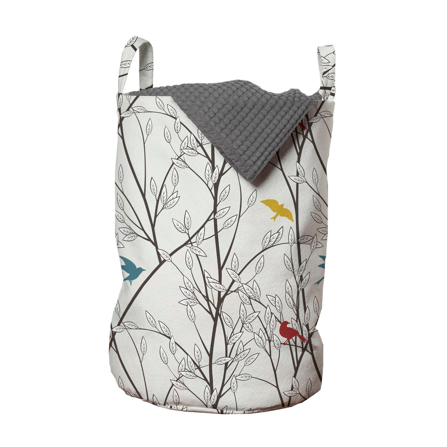 Abakuhaus Wäschesäckchen Wäschekorb mit Griffen Kordelzugverschluss für Waschsalons, Vögel Spriggy Bäume des Waldes