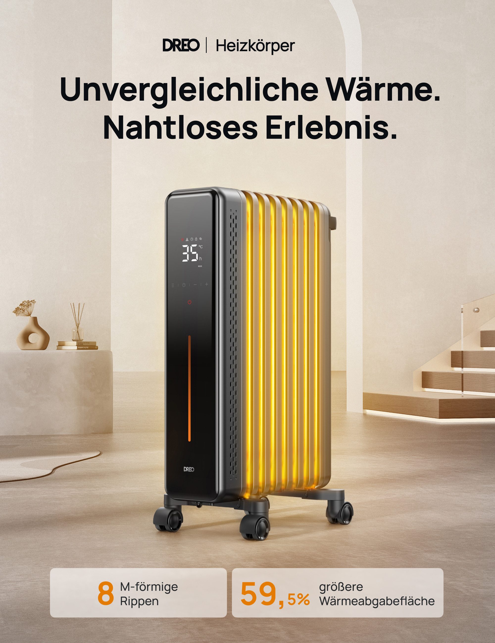 Dreo Heizgerät Dreo Ölradiator Energiesparend, 2000W Elektroheizung mit 9 R günstig online kaufen