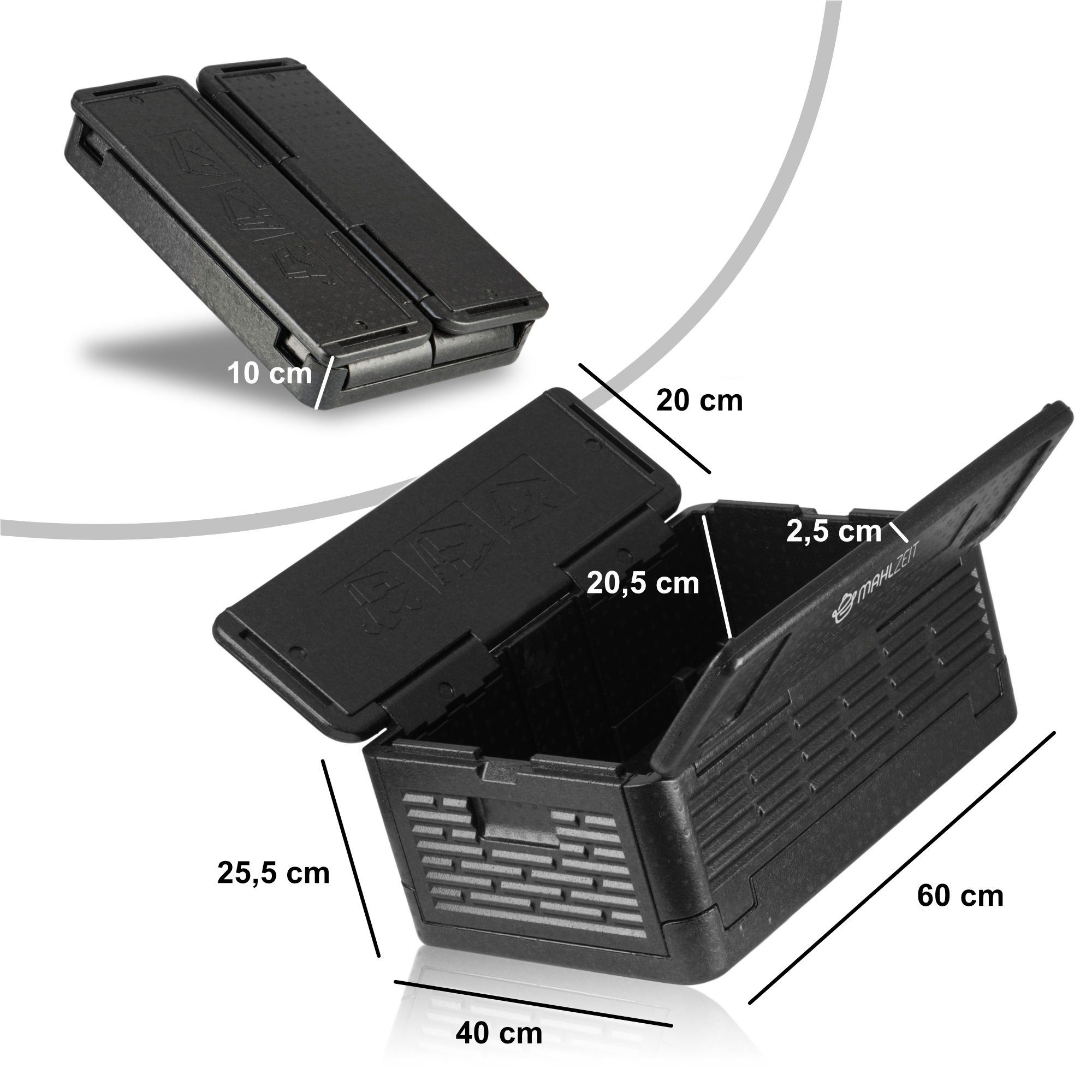 Mahlzeit Thermobehälter Thermobox faltbar, 60 x 40 x 25,5cm 40 L, Schwarz, Styroporbox, Styropor – Bild 2 von 5