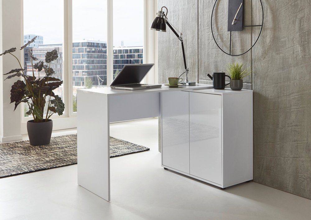 moebel-dich-auf Schreibtisch BEN 4 (Home-Office, in verschiedenen Farben), Push-to-open-Funktion weiß / weiß Hochglanz