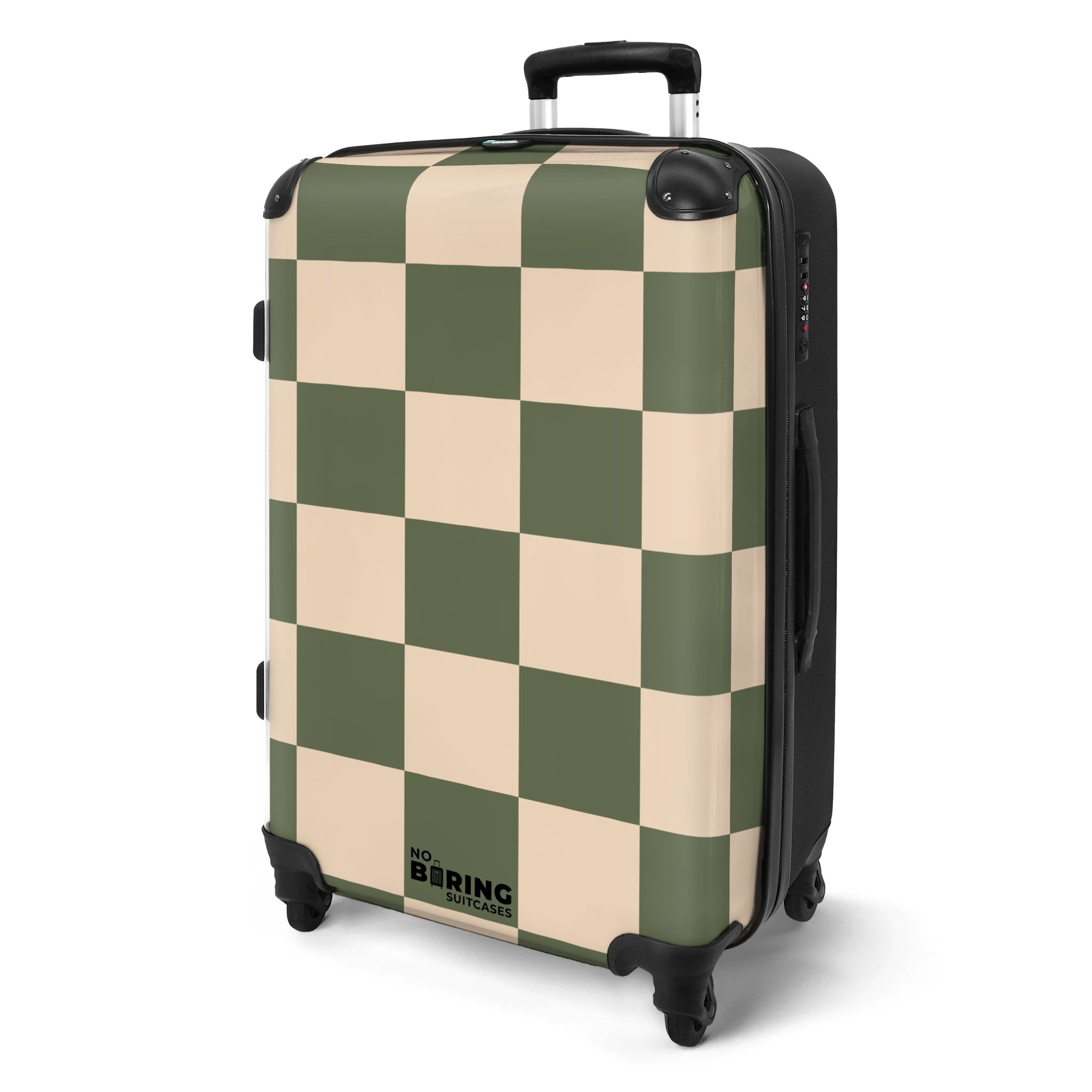 NoBoringSuitcases.com© Hartschalen-Trolley Grün mit beigem Schachbrettmuste günstig online kaufen