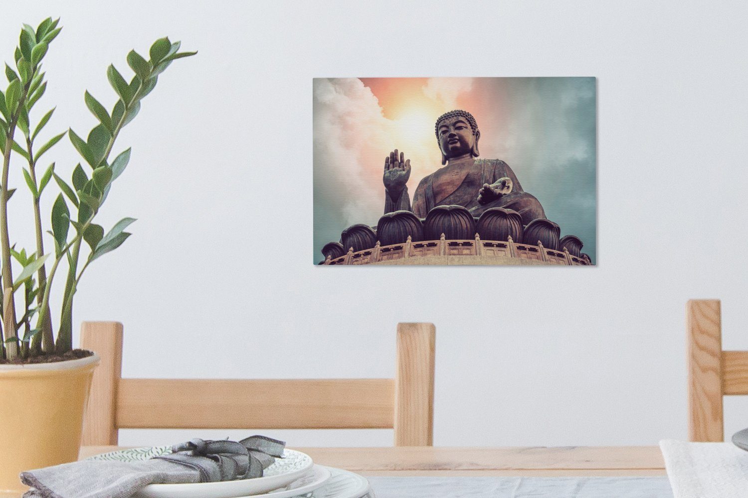 OneMillionCanvasses® Leinwandbild Prachtvolle Farben Aufhängefertig, Wandbild Tian cm St), Wanddeko, Himmel 30x20 Leinwandbilder, Tan am (1 Buddha, dem über