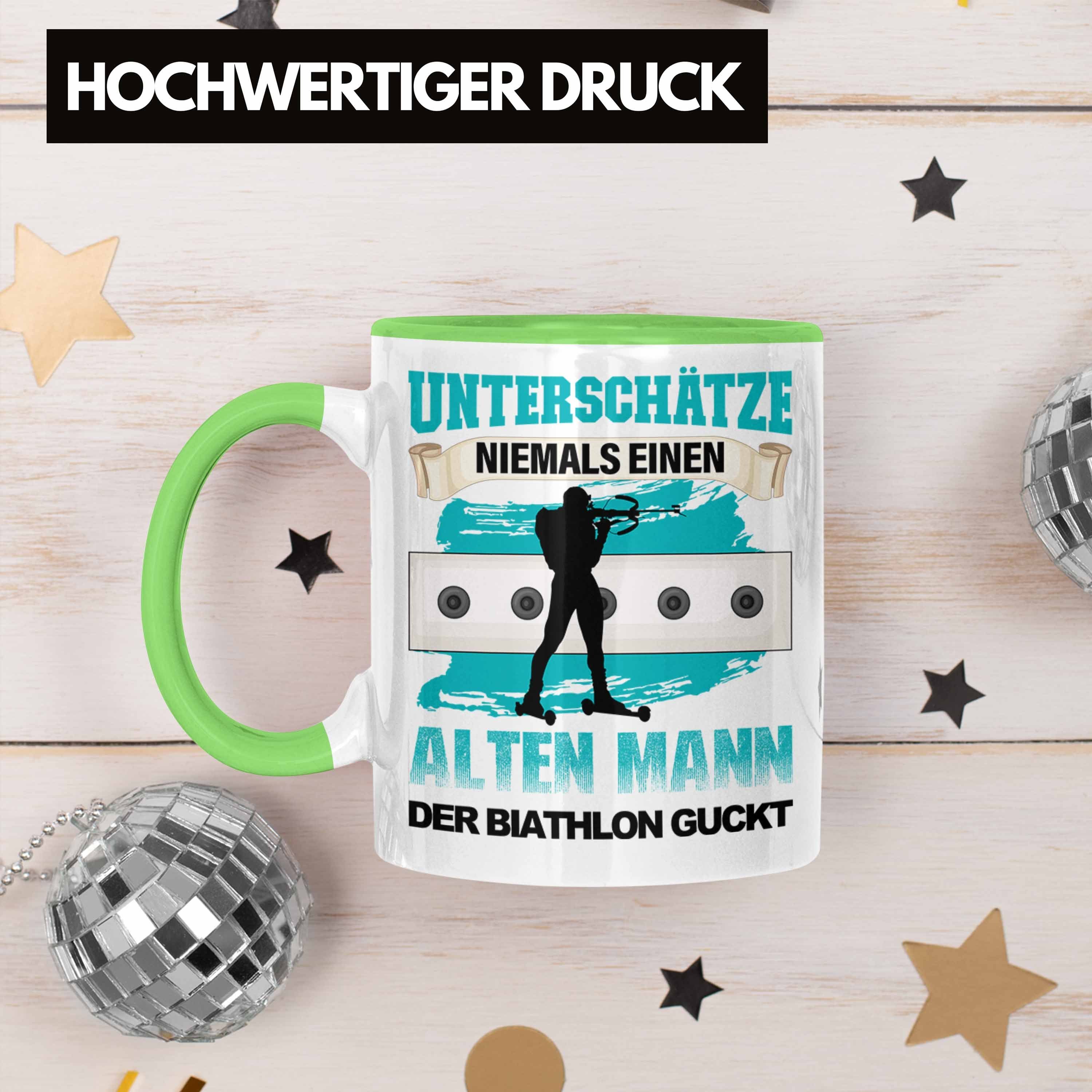 Grün Biathlon Alten der Biathlon Tasse Niemals Tasse gu Trendation "Unterschätze Mann, einen