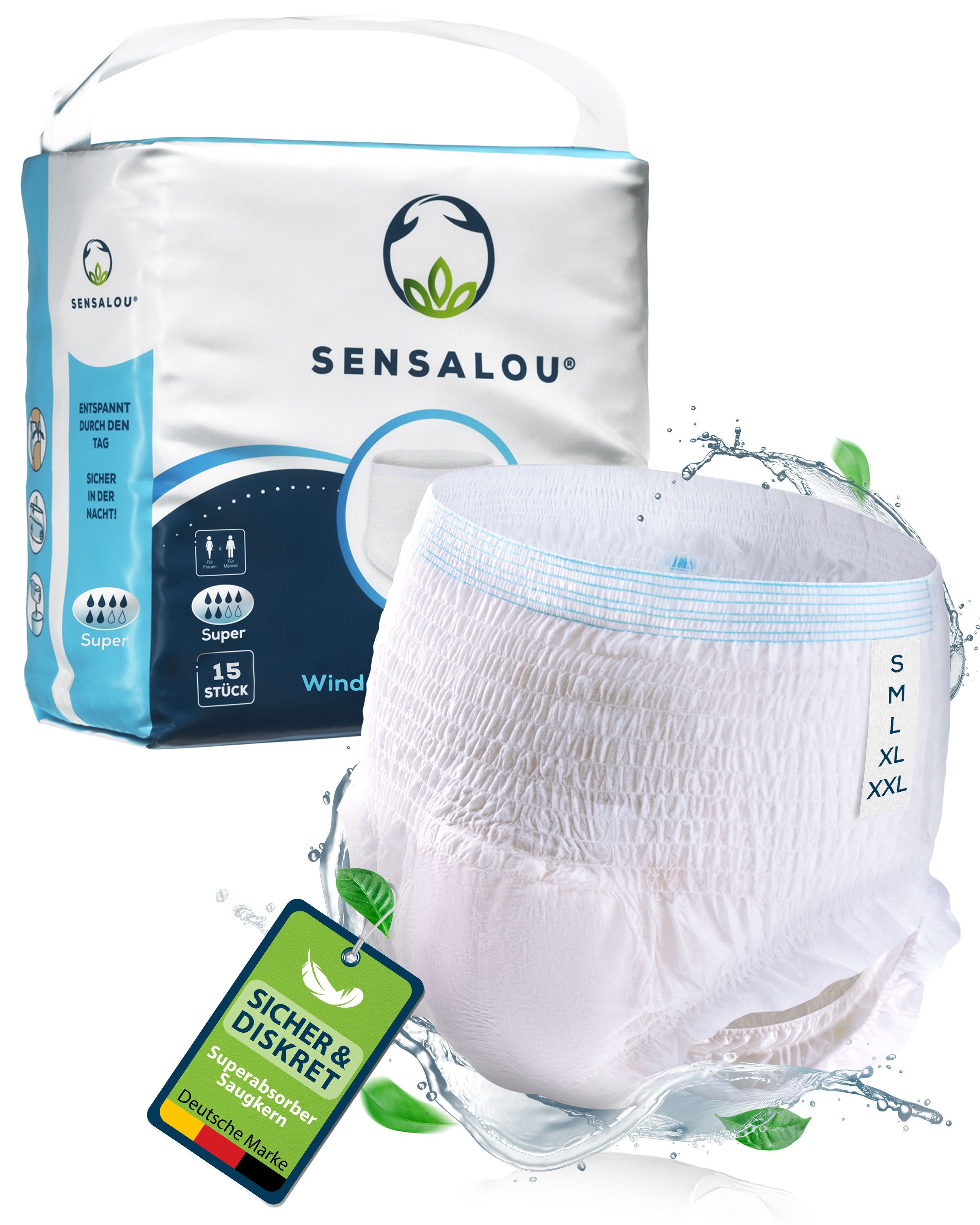 Sensalou Inkontinenz-Pants Sensalou Inkontinenz Pants Windelhosen - Подгузники für Erwachsene, Super, M Gr., 15-St.