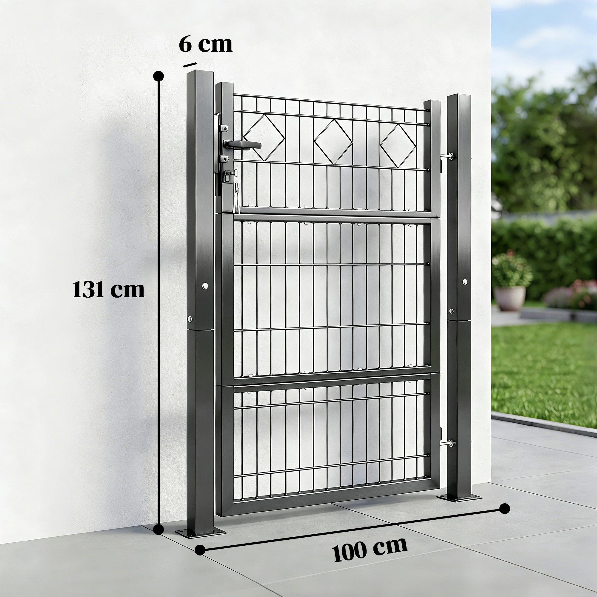 Outsunny Gartentor aus verzinktem Metall mit Griff, Schloss Schlüssel, (abschließbar Zauntor, Gartentür), für Stabmattenzaun, Begrenzungszaun 100x131cm Dunkelgrau