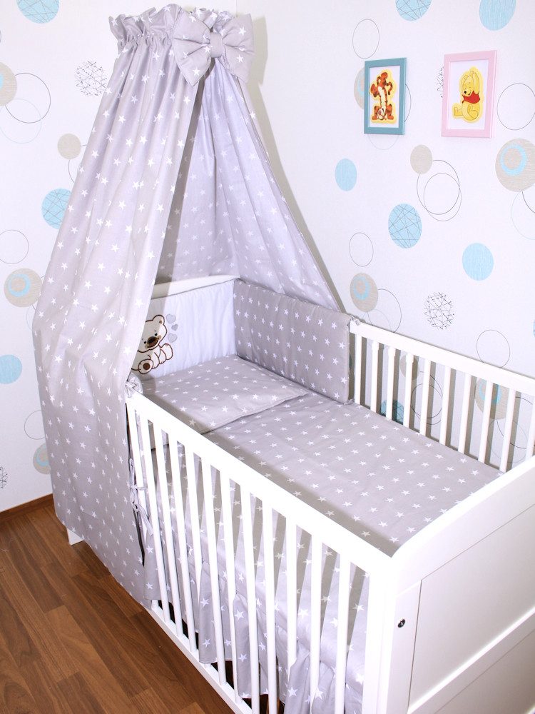 Babybettwäsche Baby Bettset -5-6 teiliges Set mit Vollstoff Himmel Nestchen- HERZEN