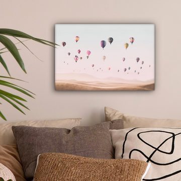 OneMillionCanvasses® Leinwandbild Heißluftballon - Wüste - Himmel - Landschaft - Natur, Beige, Bunt (1 St), Leinwand Bilder Klein, Wand Dekoration 30x20 cm