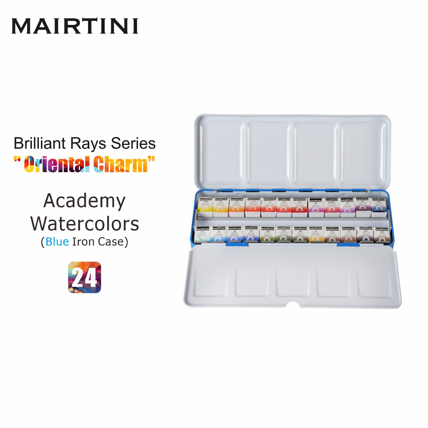 Mairtini Aquarellfarbe Set - 24 brillante Farben in halben Näpfchen - Verpackung in Blau/ Rot, Intensive, lichtechte Farben für beeindruckende Kunstwerke