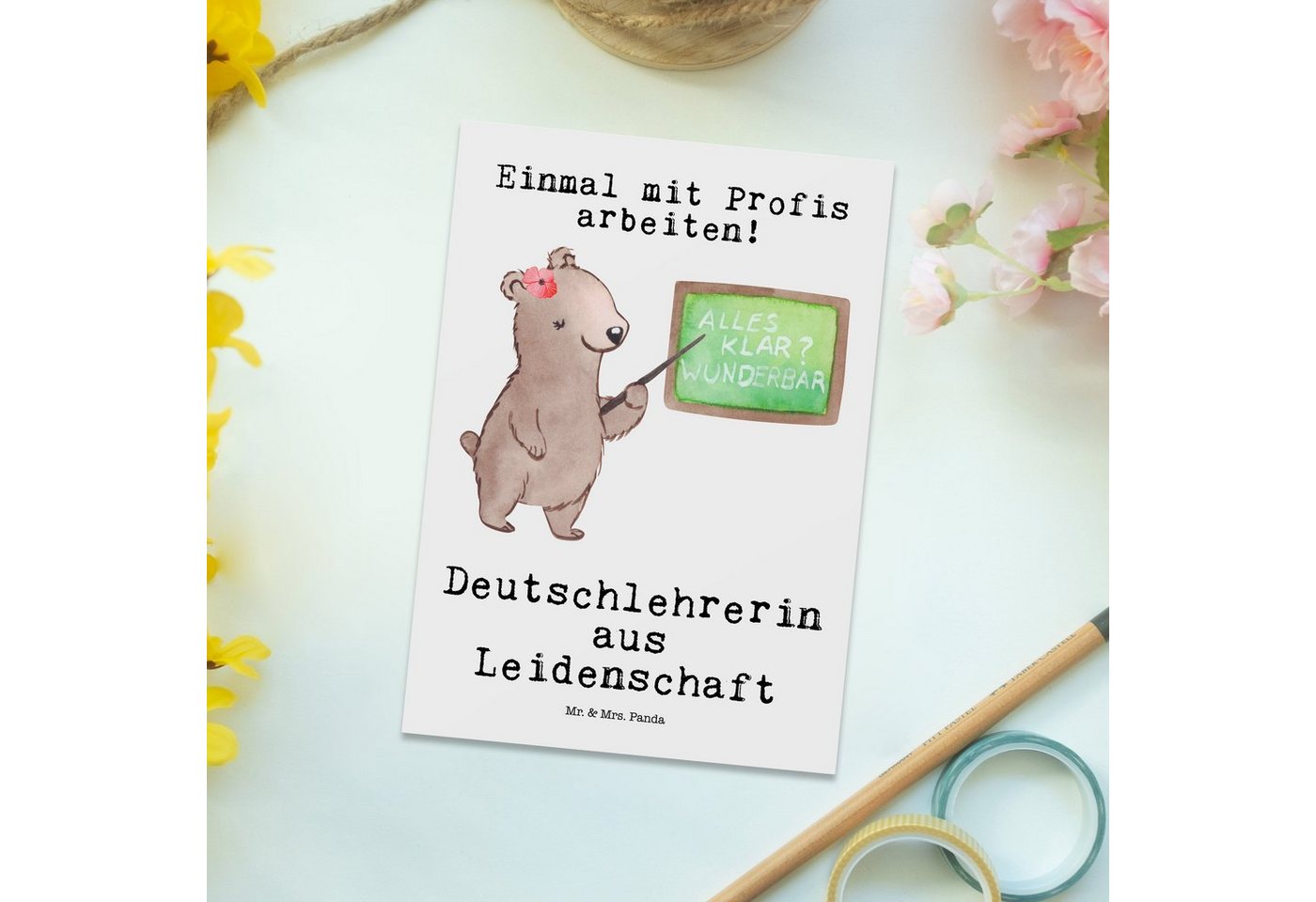 Thumbnail - Mr. & Mrs. Panda Postkarte Deutschlehrerin Leidenschaft - Weiß - Geschenk, Firma, Postkarte, Deu, Witzige Sprüche