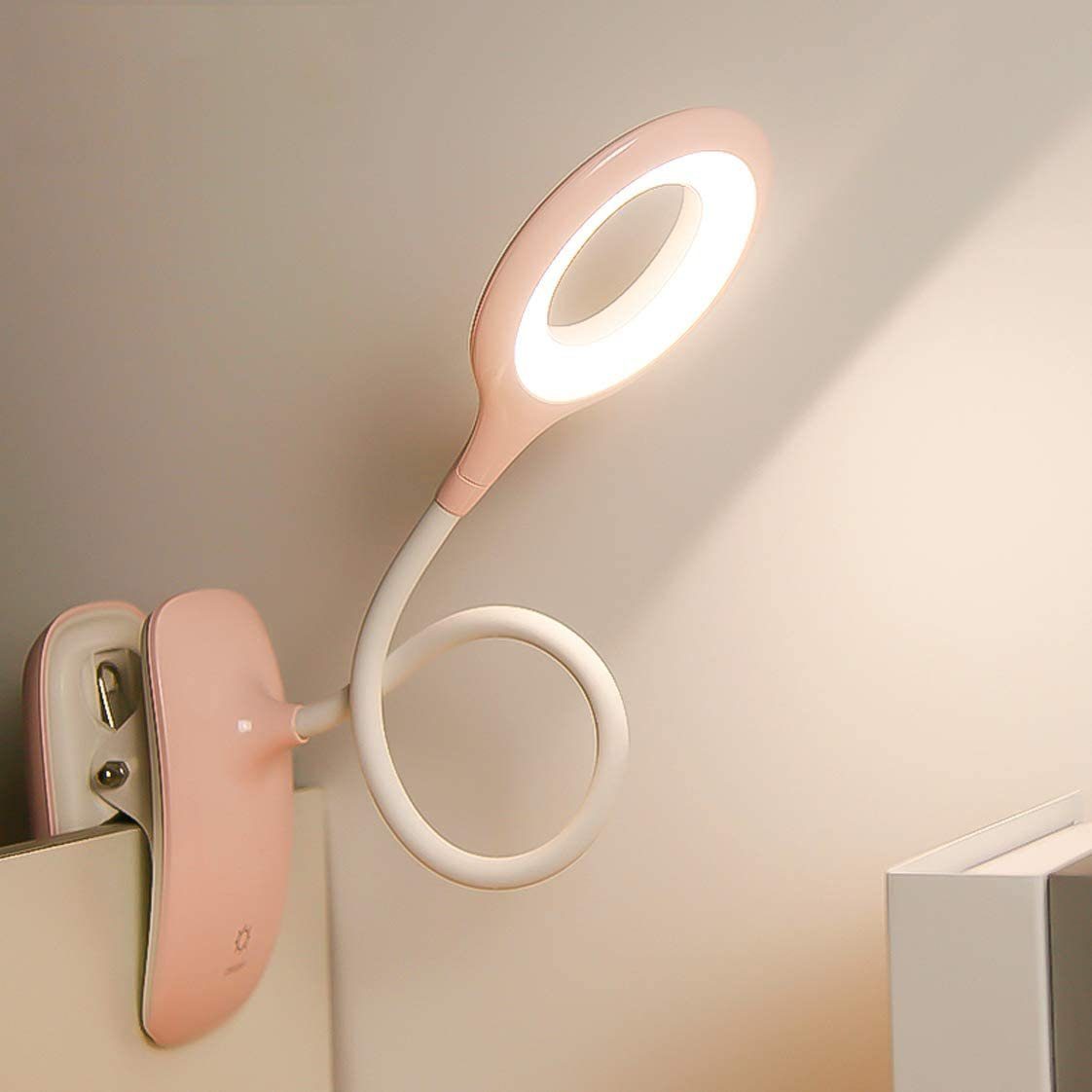 mit Leselampe Deckenlampe warmweiß Klemme, 16 Buchlampe LED -kaltweiß, Pink GelldG Helligkeiten, LEDs, 3 Leselampe LED