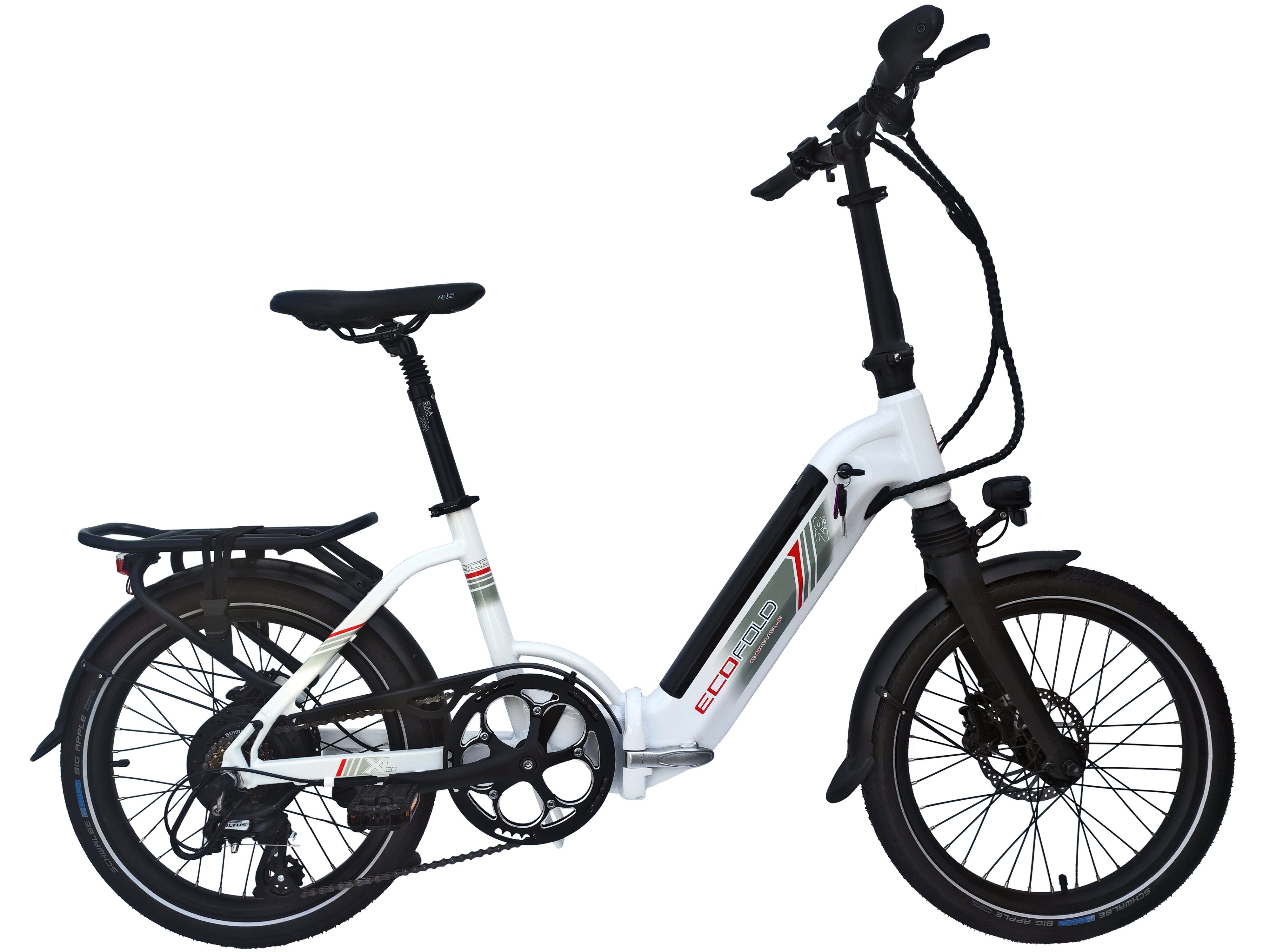 Ecofold E-Bike Kettenschaltung, Heckmotor, 250W weiss, weiẞ 504,00 Shimano 20 Heckmotor Trigger 7 E-Bike Akku Gang Wh Schaltwerk, Shimano BFH400N Bafang 7-Gang Kettenschaltung Zoll ECOFOLD