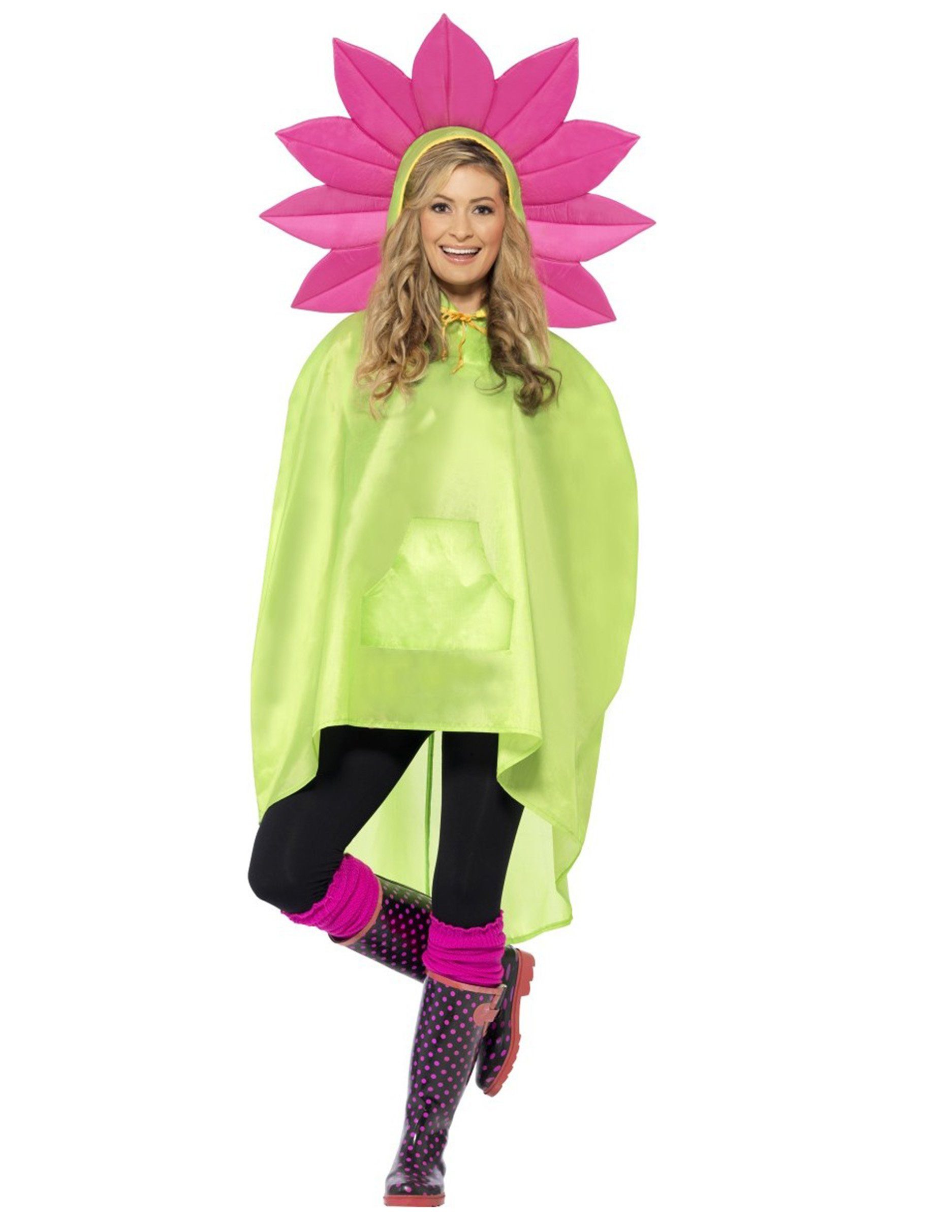 Rubies Niederlande b.v. Kostüm Party Poncho Blume grün-pink