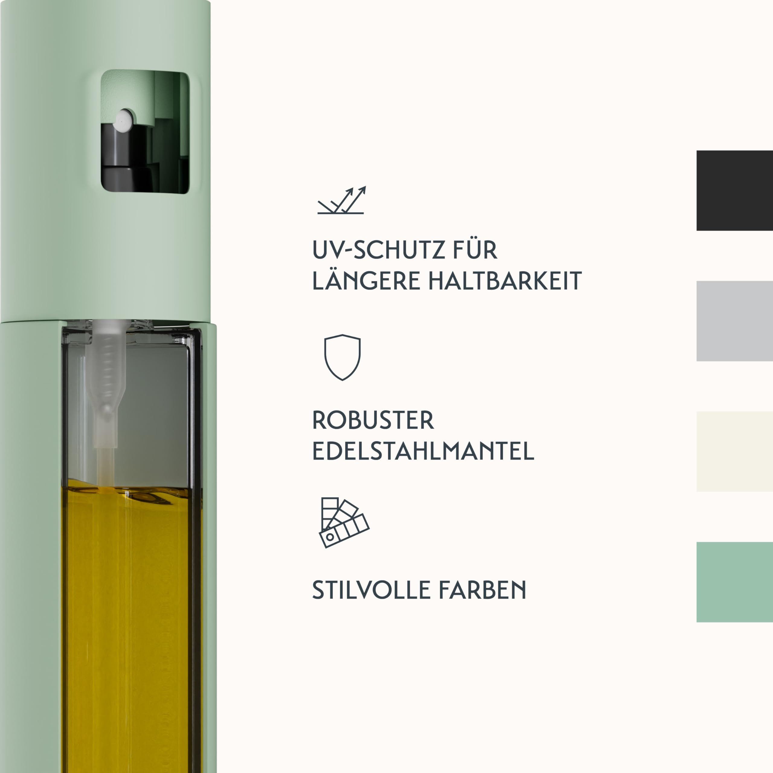 Schmidt & Kramer Ölspender Hochwertige Öl-Sprühflasche aus Edelstahl & Glas, für gesundes Kochen, praktischer Sprüher für präzise Dosierung