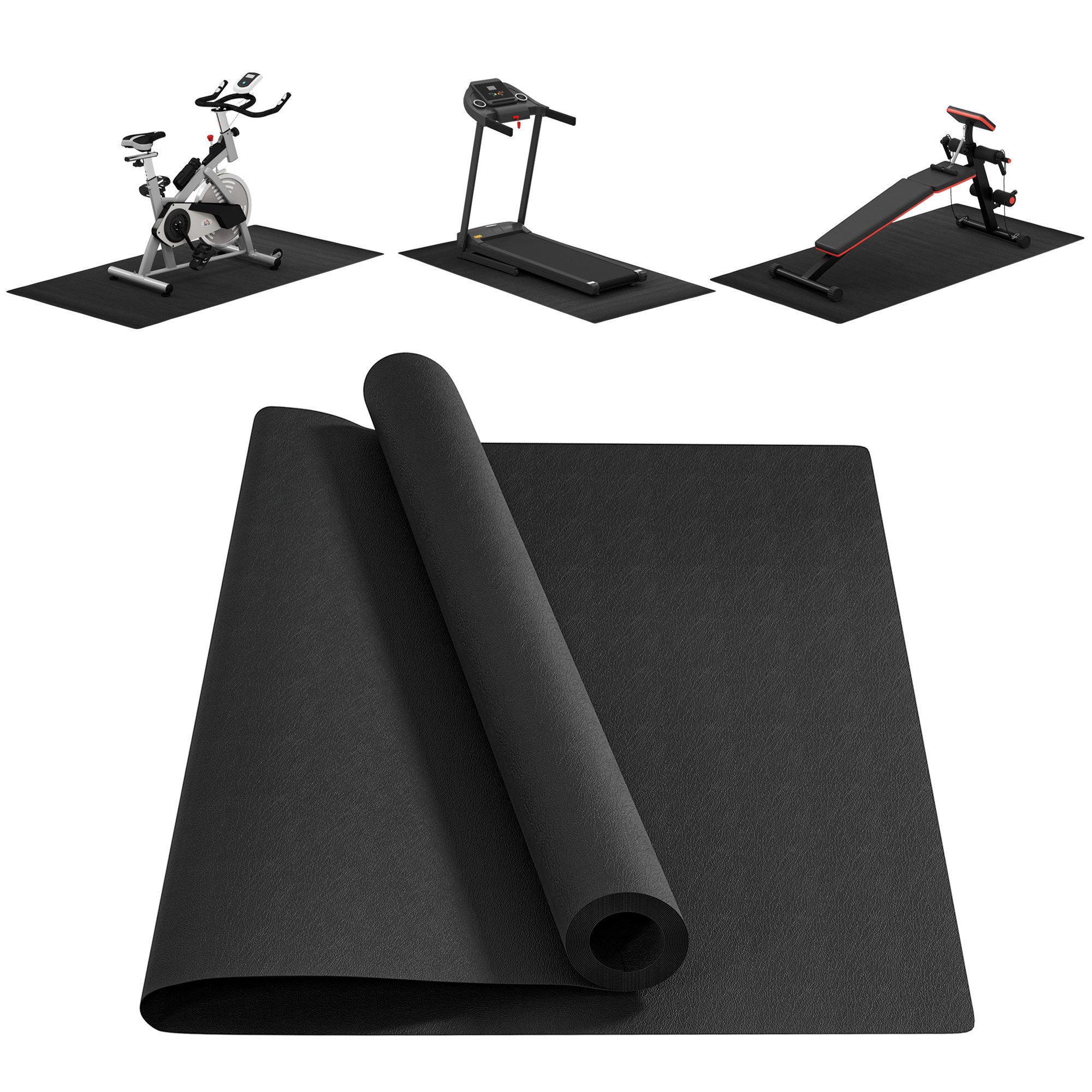 HOMCOM Fitnessmatte 4 mm Dicke (Bodenschutzmatte, 1-St., rutschfest rutschfest), für Yoga, Laufband, Heimtrainer, 200x100 cm, Schwarz