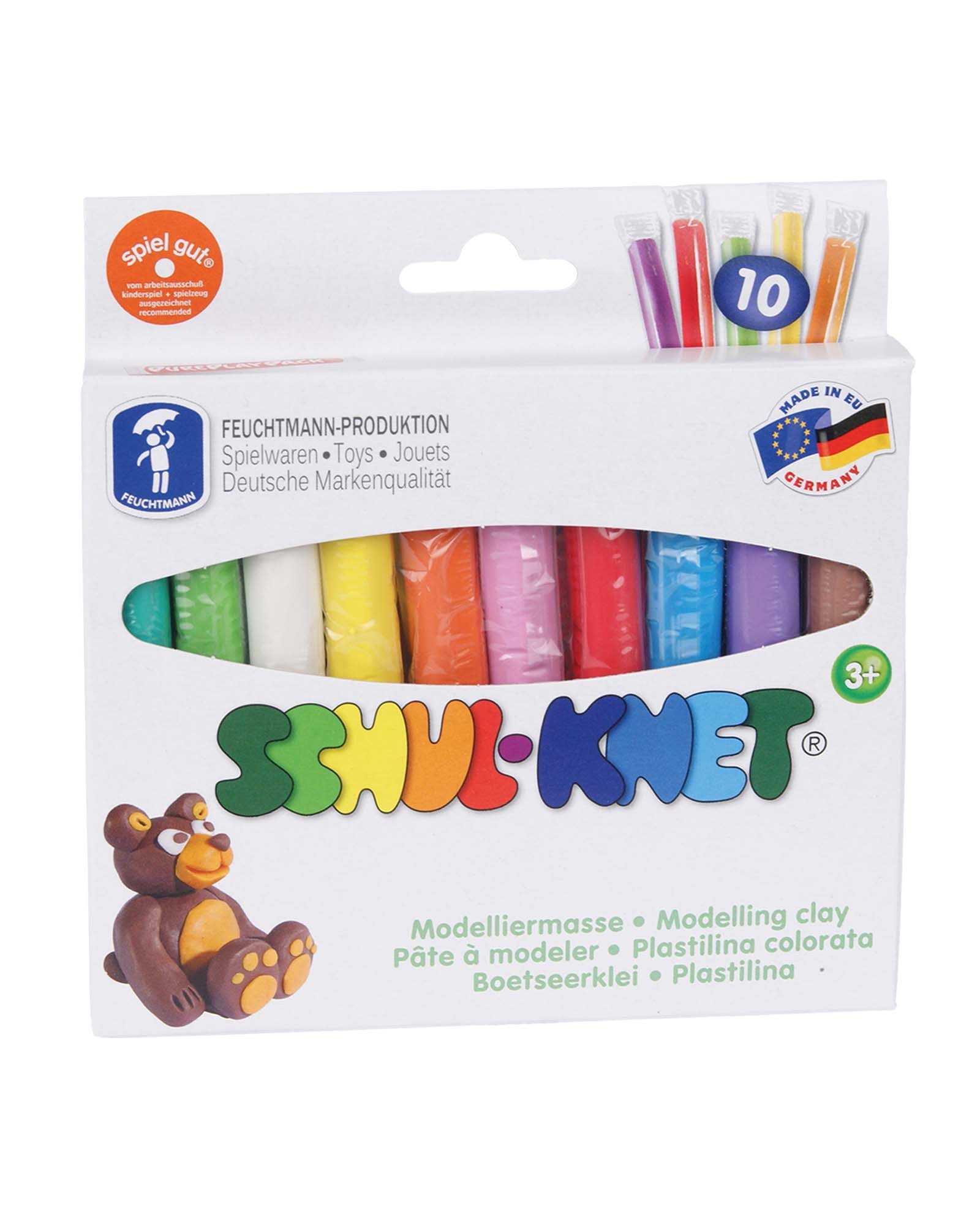 Feuchtmann Modelliermasse SCHUL-KNET Basic (10-tlg), 10 x 18g vegane und glutenfreie Kinderknete nicht trocknend