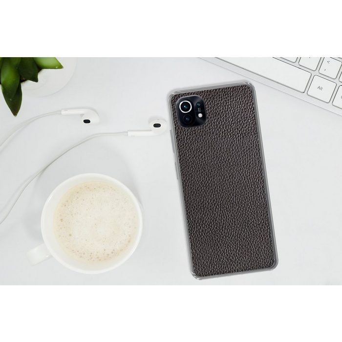 MuchoWow Handyhülle Leder - Lederoptik - Schwarz - Hell Phone Case Handyhülle Xiaomi Mi 11 Silikon Schutzhülle