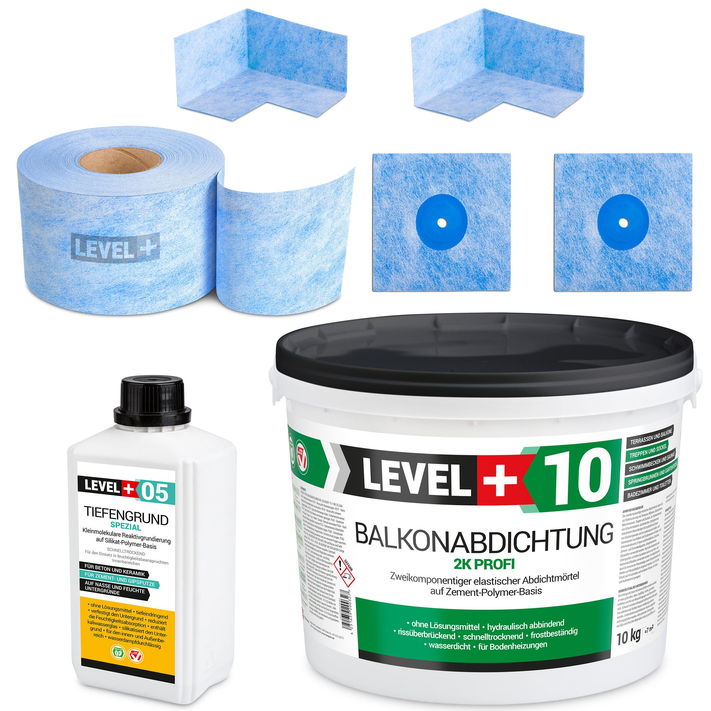 Level+ Dichtstoff Dichtset 10kg Balkonabdichtung 2K Badabdichtung Terrasse SET26