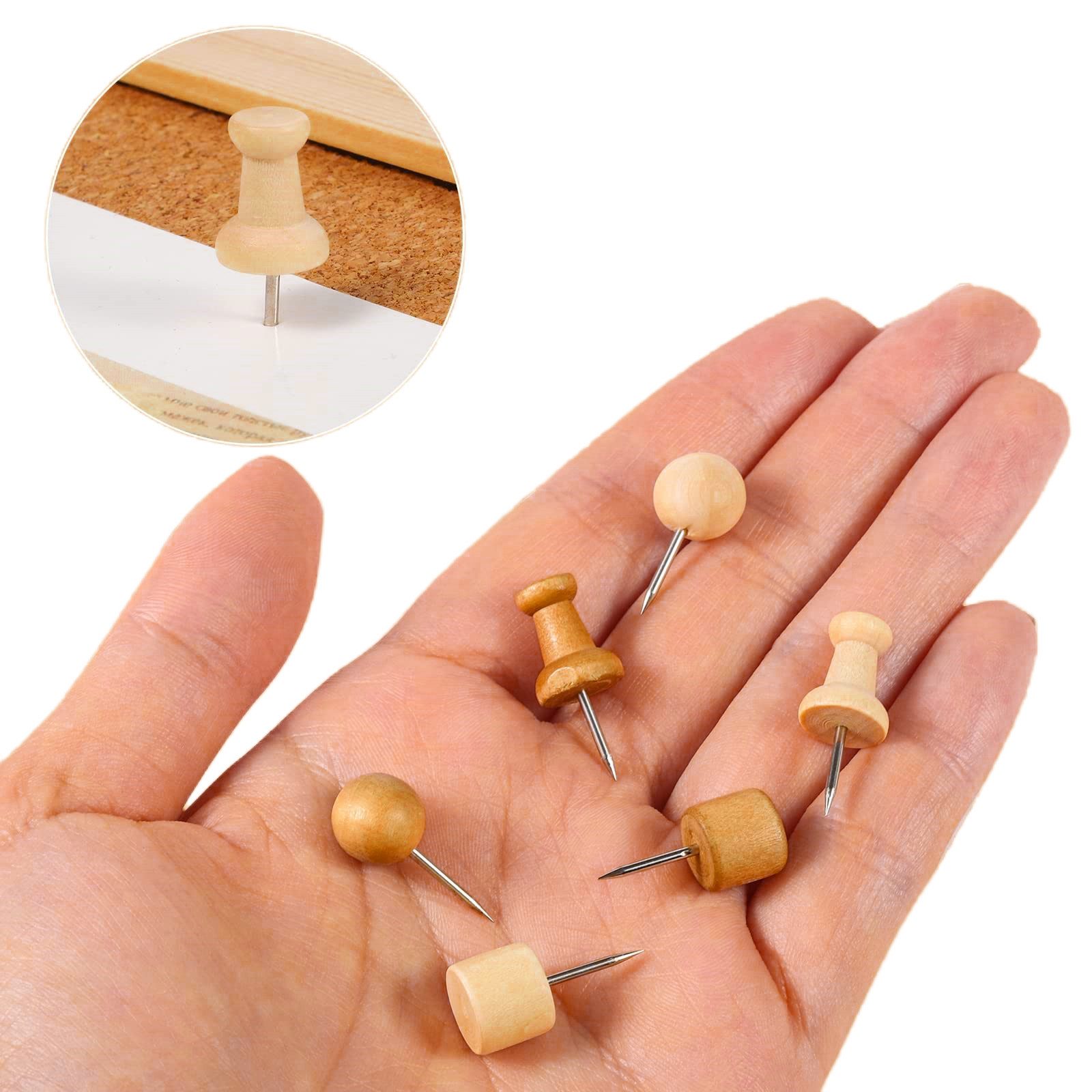 FOUORTUNATE-BEE Pinnnadel 300 Holz Reißzwecken Pinnwandnadeln mit Box für Korkwand Set, Für Fotos Karten Büro Schule Korktafel Reißzwecken Holz Set – Bild 2 von 5