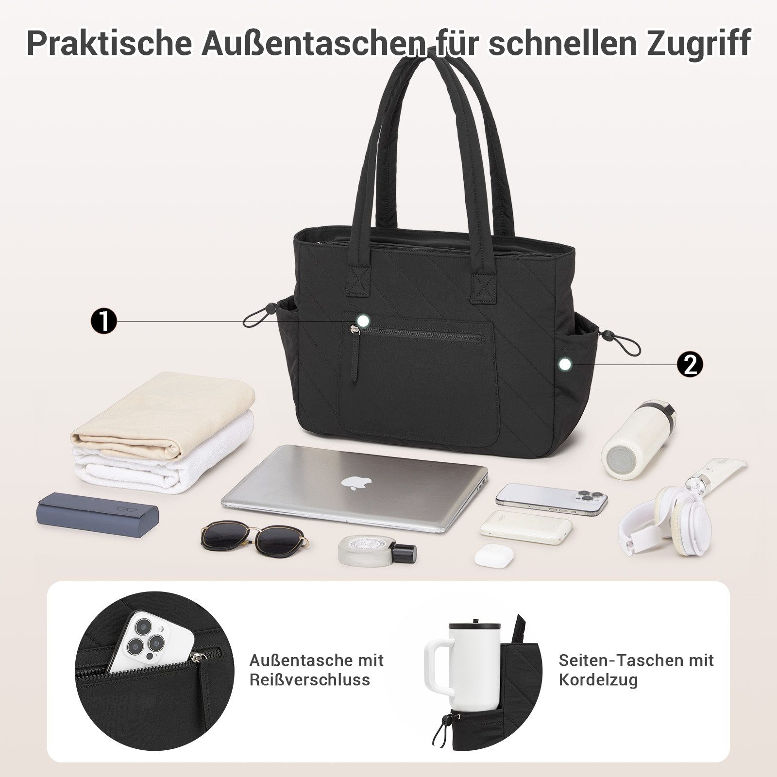 Miss Lulu Shopper Tasche Damen Groß Gesteppte Puffer Tote Bag 15,6 Zoll Laptoptasche