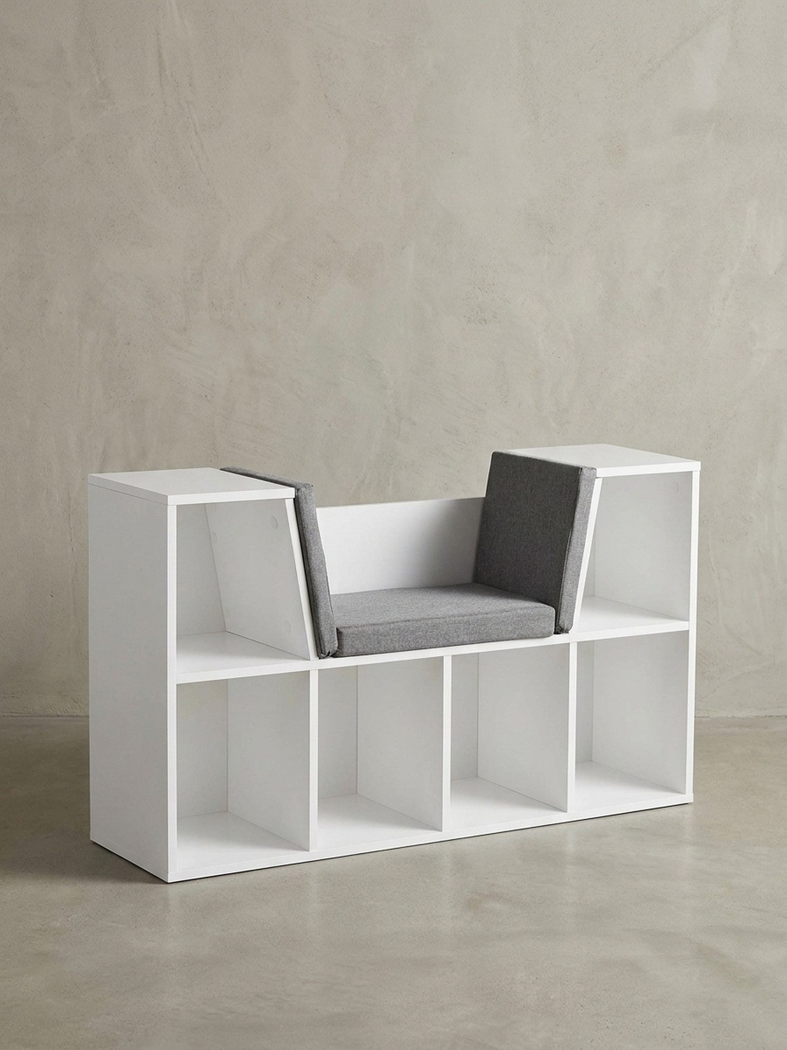 KADIMA DESIGN Schuhschrank Modernes Schuhregal mit Sitzbank, Weißer Korpus, graue Polsterung