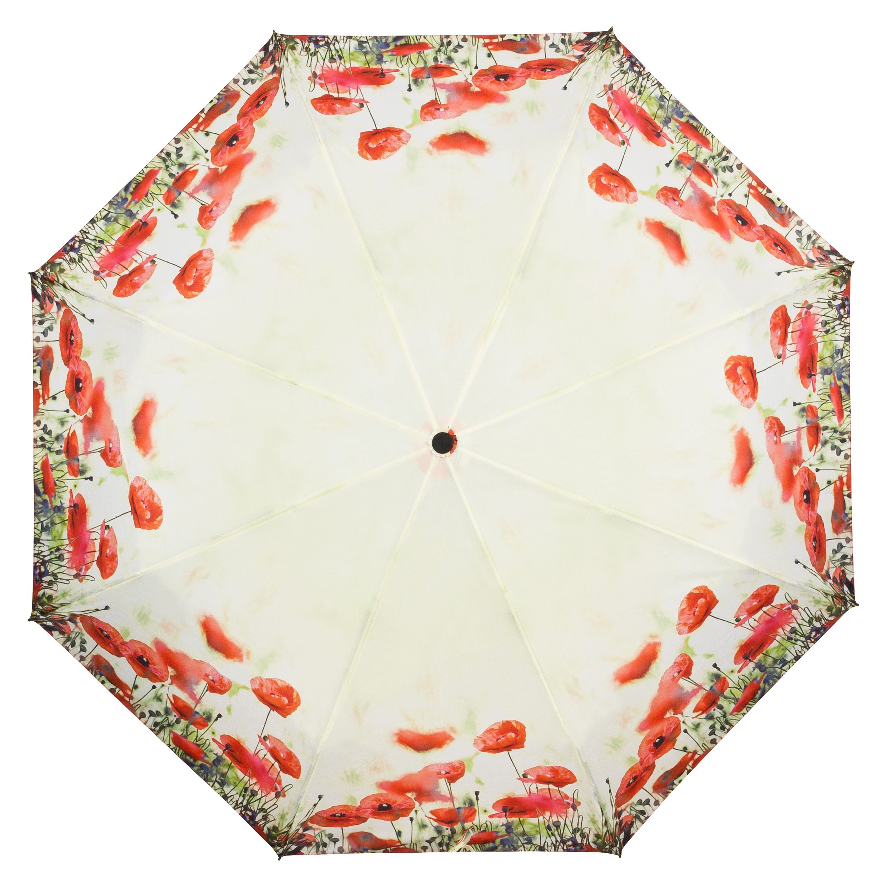 von Lilienfeld Taschenregenschirm Motivschirm Mohnblumen Motiv Blüten Auf-Zu-Automatik Stabil