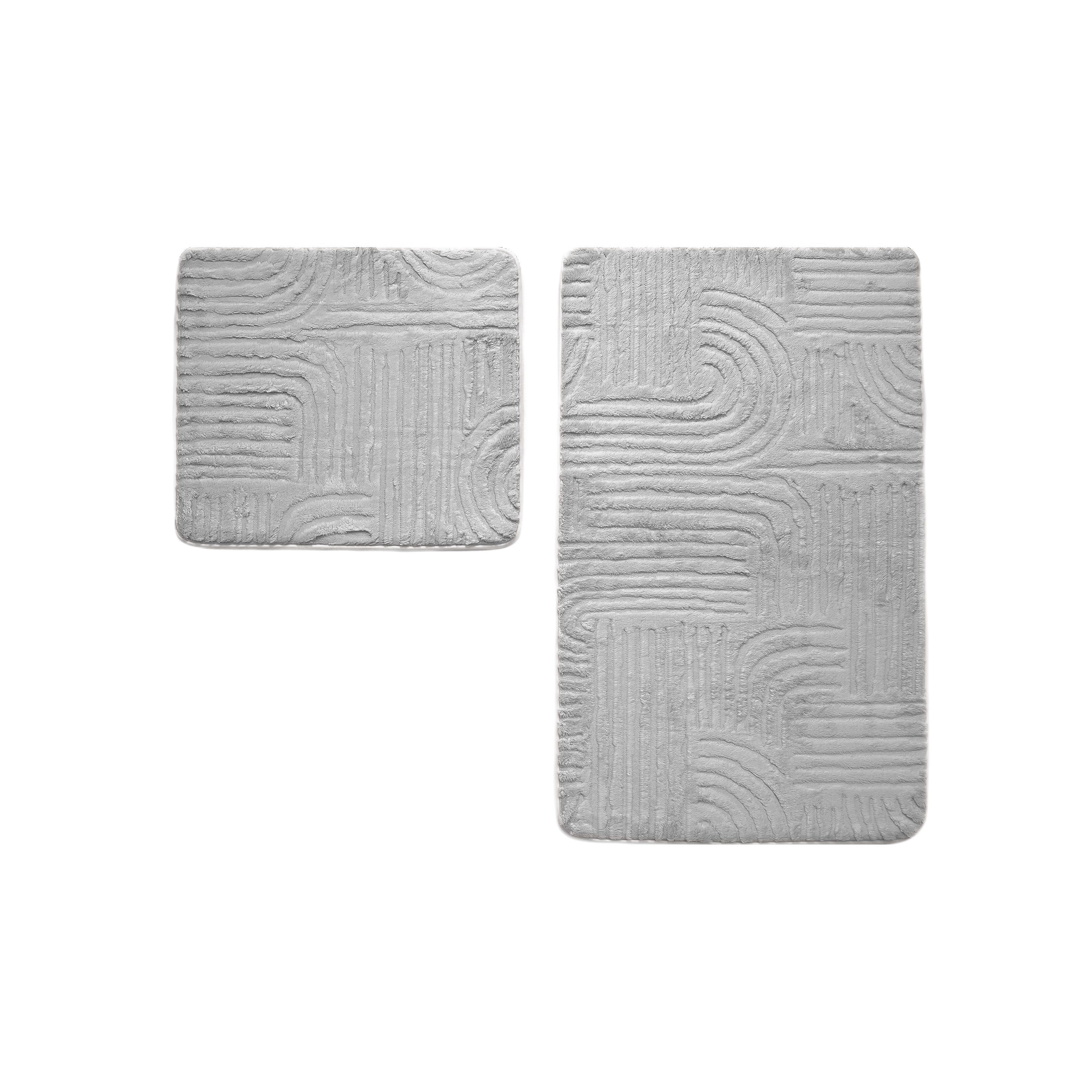 Almina Badematte WC-Set Elegance - 2-teiliges Badematten-Set, rutschfest & pflegeleicht, rutschhemmend beschichtet, 100% Polyester, Rechteckig, Teppich: 100 x 60 cm, WC-Vorleger: 60 x 50 cm